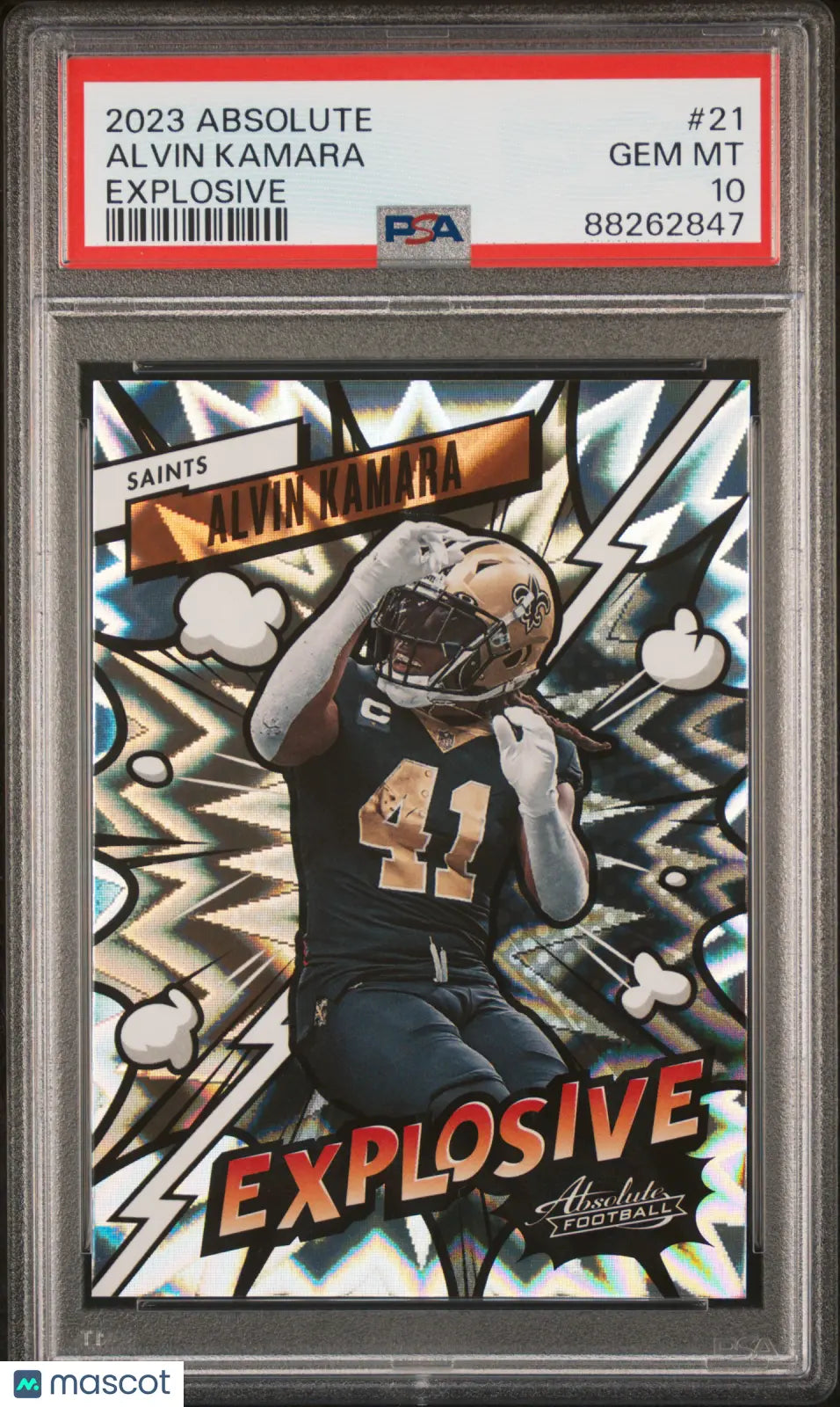 2023 Panini Absolute Football Explosive Alvin Kamara #21 PSA 10 Graded Rookie Card - Perfect for NFL Collectors & Fantasy Football Fans (Display, Investment, Gifts)