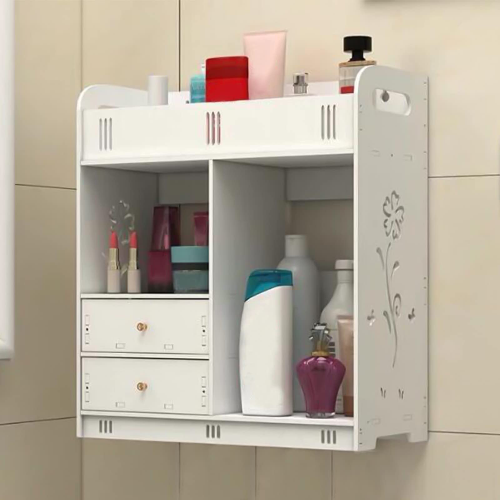 Wall Mounted Bathroom Shelves with Doors - Over Toilet Storage Cabinet, Hanging Shelves for Bathroom Organization - Perfect for Small Spaces, Christmas Decor & Home Ornaments
