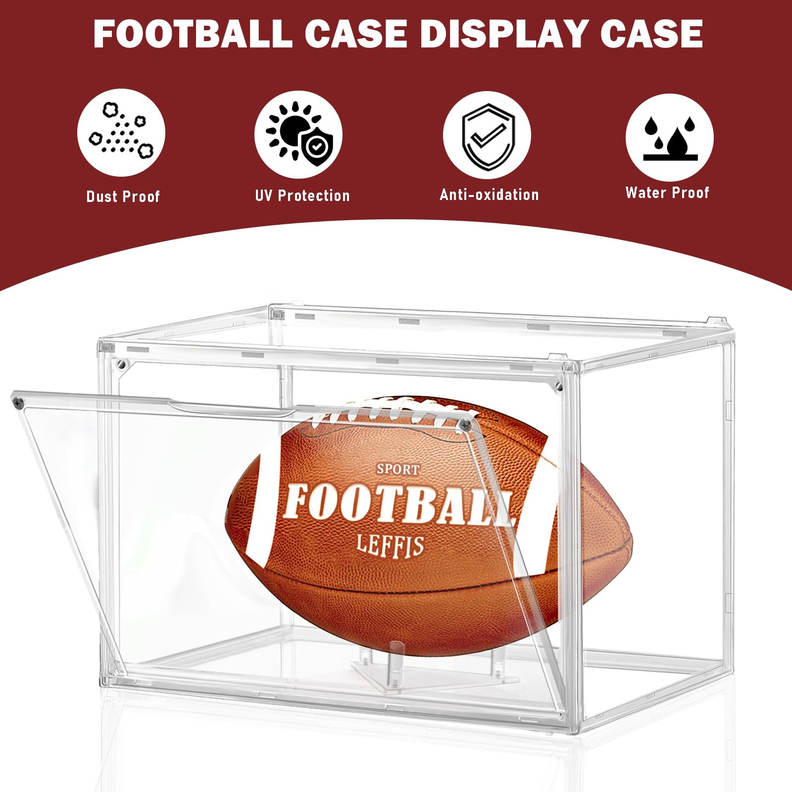 2 Pack Football Display Case with Magnetic Door & Removable Stand - Leffis Premium Memorabilia Showcase for Autographed Footballs (Assembly Required) - Perfect for Sports Collectibles, Man Cave Decor & Trophy Display