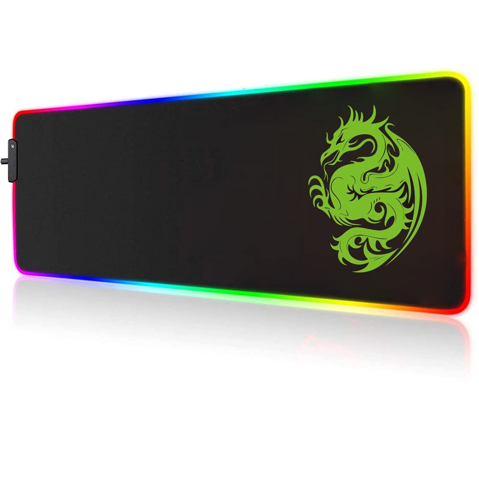 RGB Gaming Mouse Pad with 15 LED Light Modes - Large Extended Keyboard Mouse Mat 31.5x12in, High-Performance Non-Slip Dragon Design for PC Gamers (Green) - Perfect for Esports, Office & Home Gaming Setup