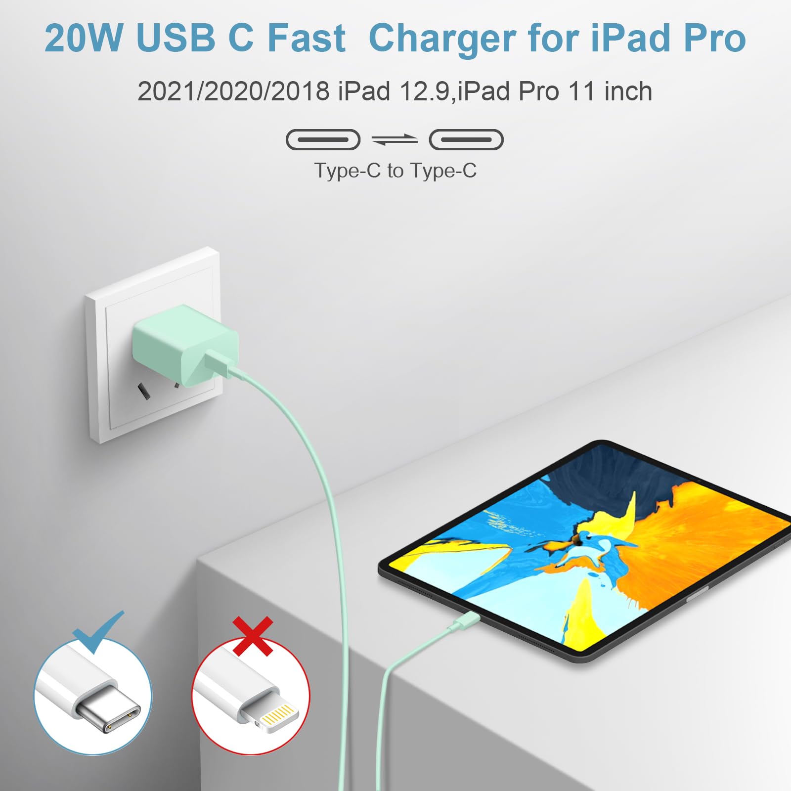 Fast Charging USB C Charger Block with 6FT Cable (2 Pack) - Compatible with iPhone 16/16 Plus/16 Pro/16 Pro Max & iPhone 15 Series - Also Works with Samsung Devices - Green | Perfect for Home, Office & Travel Charging