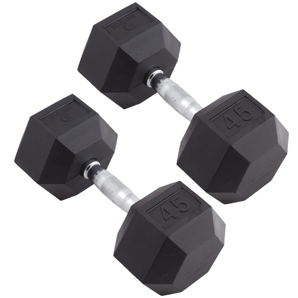 Body Sport Rubber Encased Hex Dumbbell Weight Set (Pair) - Premium Strength Training Equipment for Home Gym - Ideal for Weight Lifting, CrossFit & Full-Body Workouts