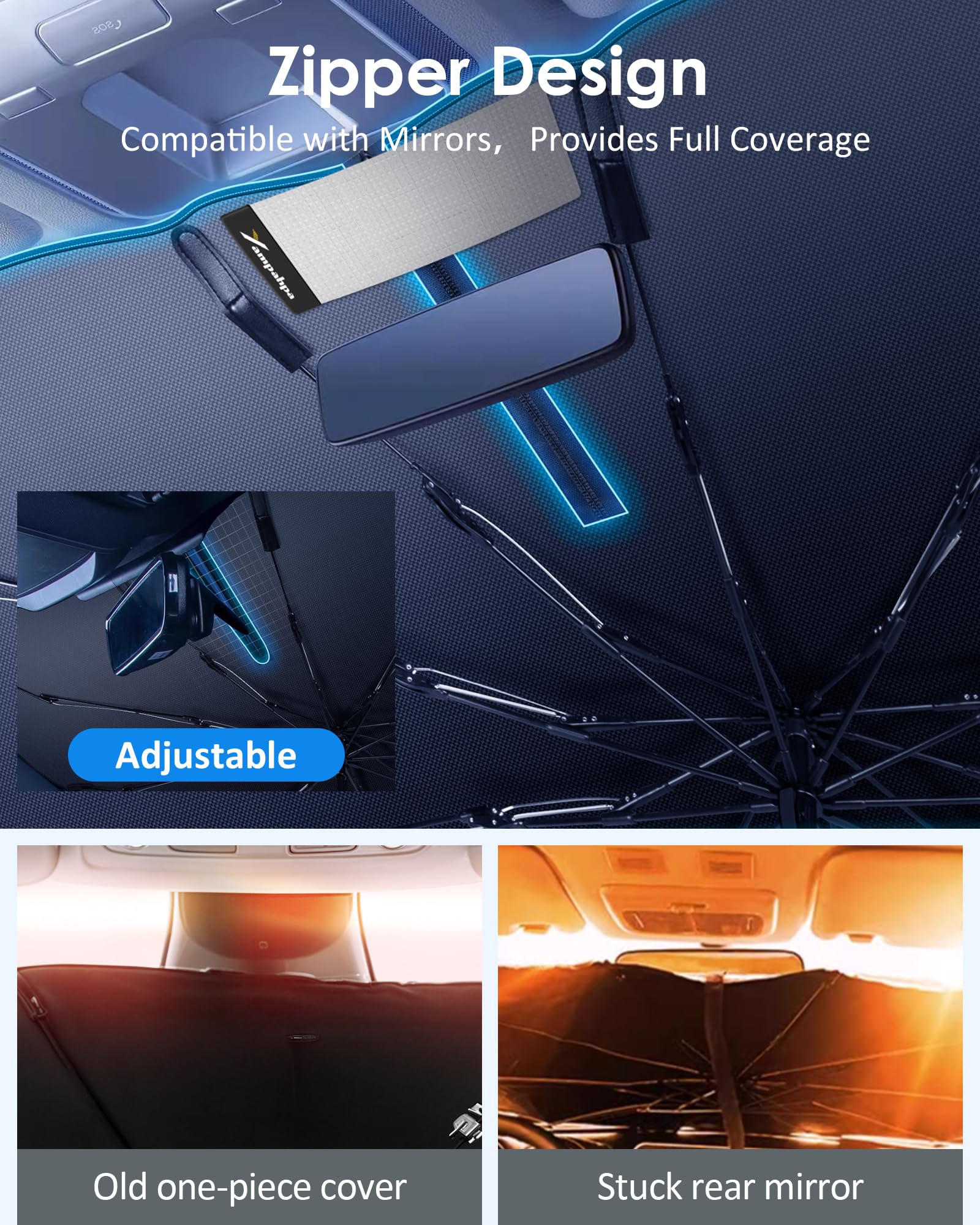 2024 Upgraded Car Windshield Sun Shade - Foldable UV Block Sunshade with 360° Rotating Handle | Nano Ice Crystal Cooling Technology | Universal Fit for Sedans (57x31 inches) | Perfect for Summer Parking & Heat Protection