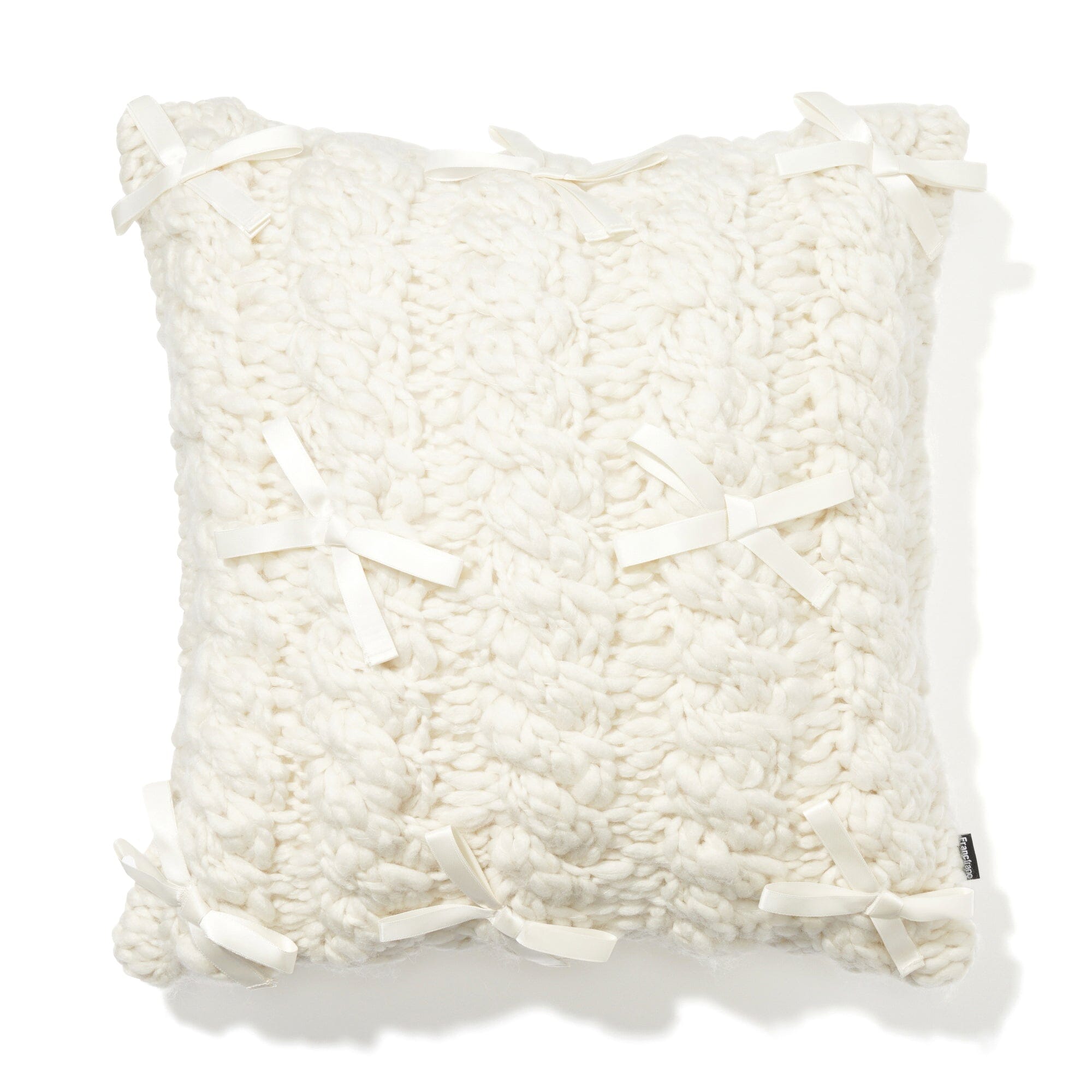 Soft Knit Ribbon Cushion Cover 18x18 Inches Ivory - Cozy Home Decor for Sofa, Bed, and Living Room