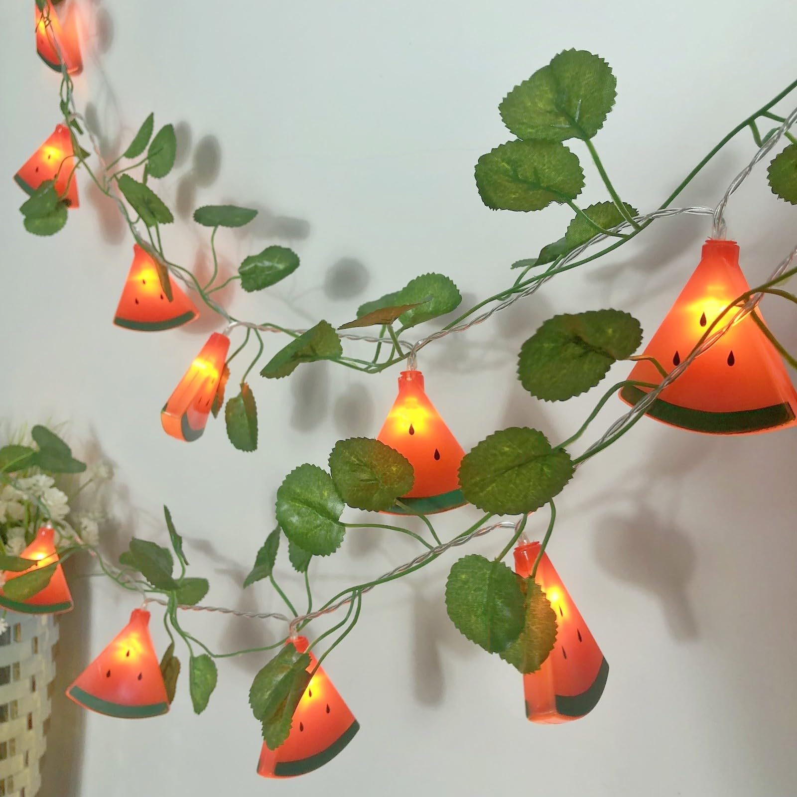 20 LED Watermelon String Lights Battery Powered - 19.7ft Fairy Lights for Wedding, Home, Birthday, Christmas Decorations (40 LED, Watermelon with Leaf) - Perfect for Indoor Outdoor Parties, Garden, Patio & Bedroom Decor