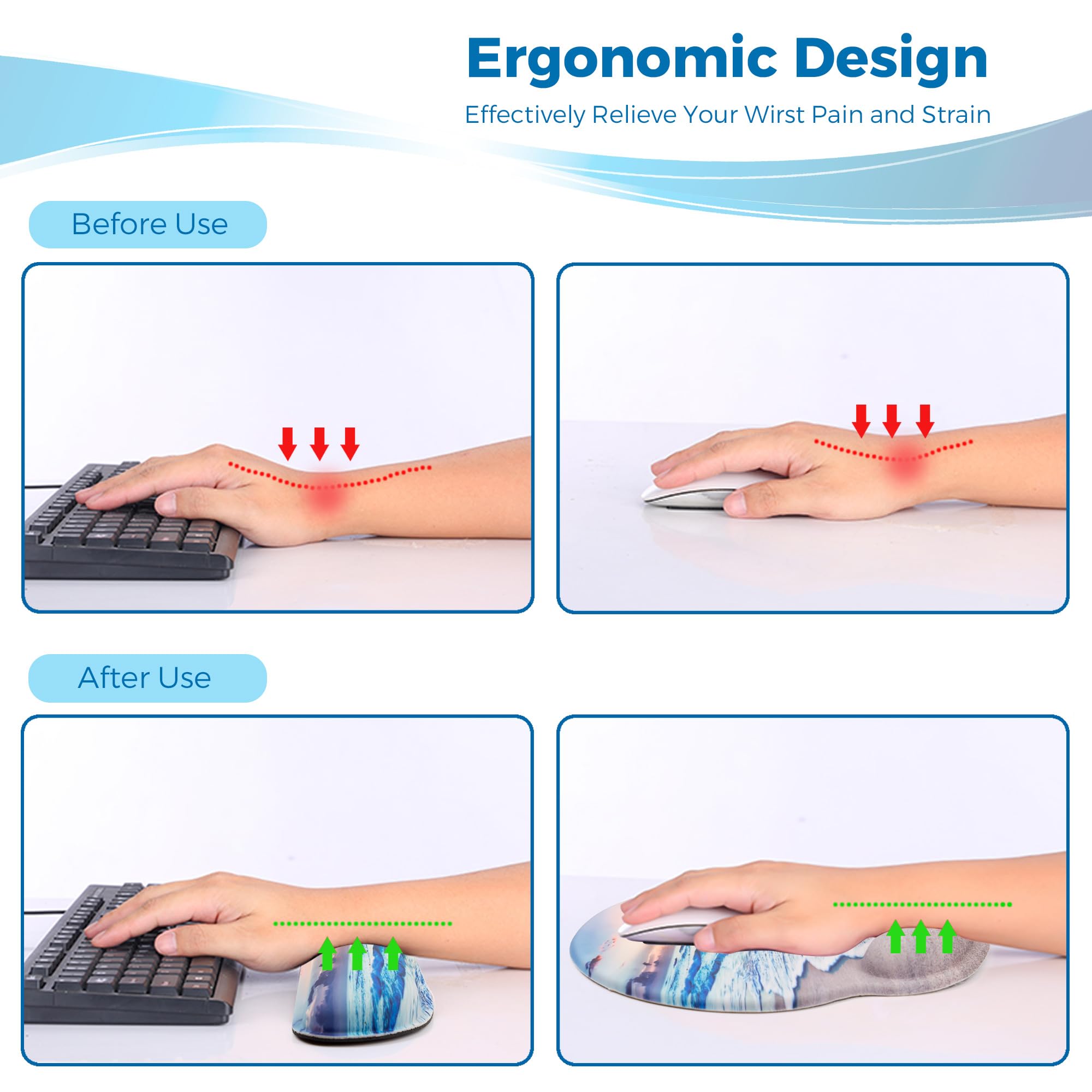 Ergonomic Mouse Pad & Wrist Rest - Non-Slip PU Base for Gaming & Office Use