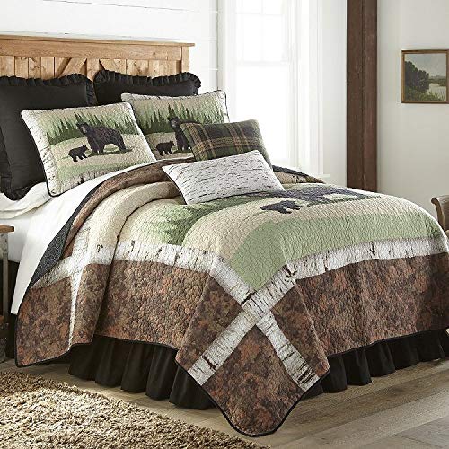 Donna Sharp Birch Bear King Quilt - Lodge Style Bear & Forest Pattern Bedding - Machine Washable for Cozy Cabin & Rustic Home Decor
