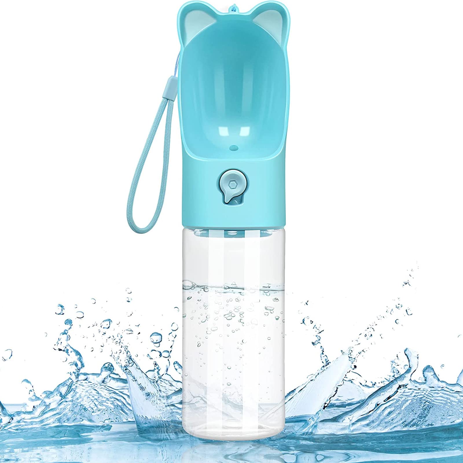 UYBAG 400ml Portable Leak Proof Dog Water Bottle with Bowl & Lanyard - Lightweight Travel Water Dispenser for Dogs with Activated Carbon Filtration (Blue) - Perfect for Walking, Hiking, and Outdoor Adventures