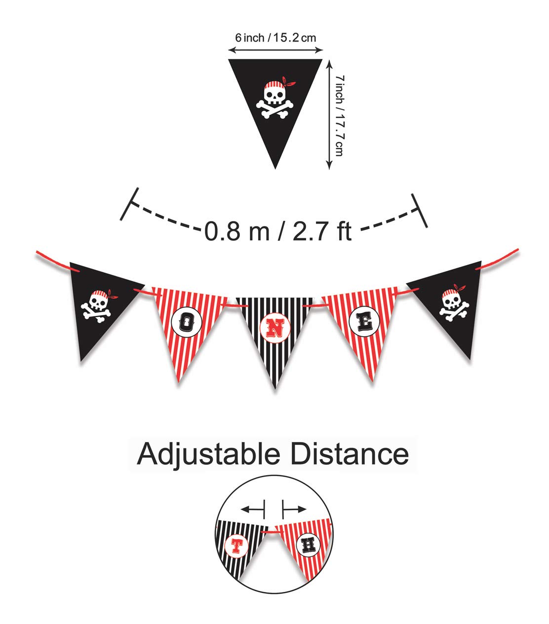 Pre-Strung 'I Am 1' Pirate Birthday Banner - Boys First Birthday Party Decorations - Pirate Theme Pennant Flags for Baby Shower, Nursery & Birthday Party Decor