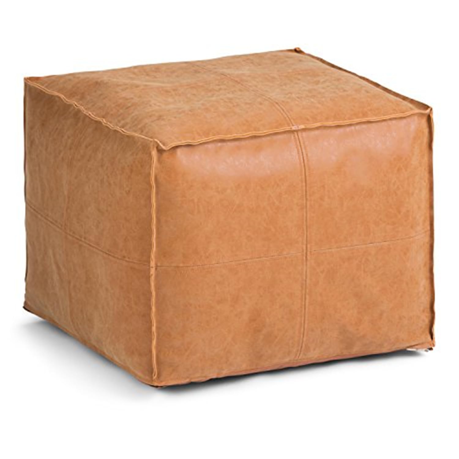 SIMPLIHOME Brody Boho Square Pouf Ottoman - Distressed Brown Vegan Faux Leather Footrest Stool for Living Room, Bedroom, Nursery - Perfect for Relaxing, Extra Seating & Home Decor