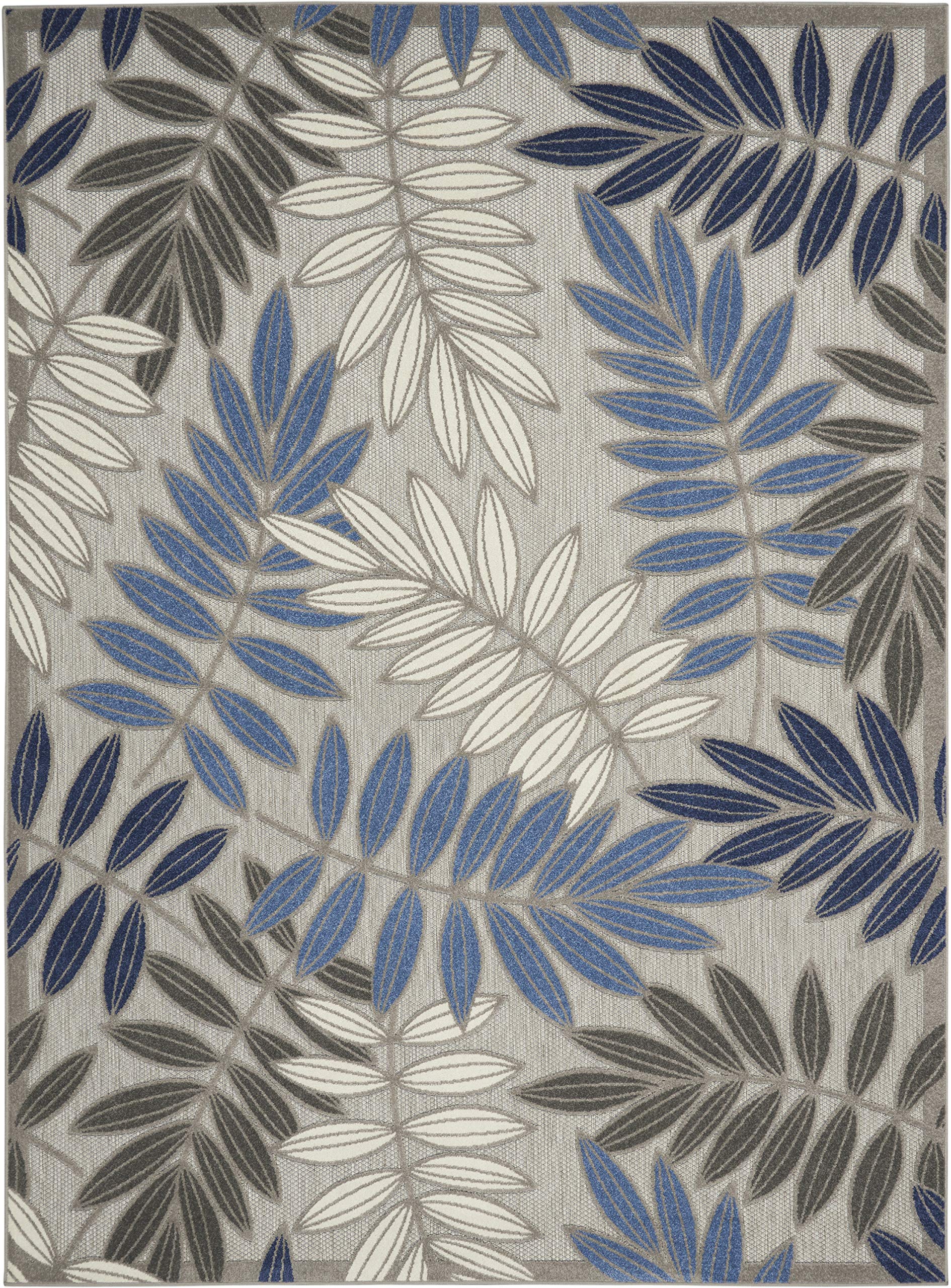 Nourison Aloha Indoor/Outdoor 7' x 10' Area Rug - Soft Grey & Blue Design, Easy to Clean, Non-Shedding, Stain Resistant - Perfect for Bedroom, Living Room, Dining Room, Backyard, Deck & Patio (7x10)