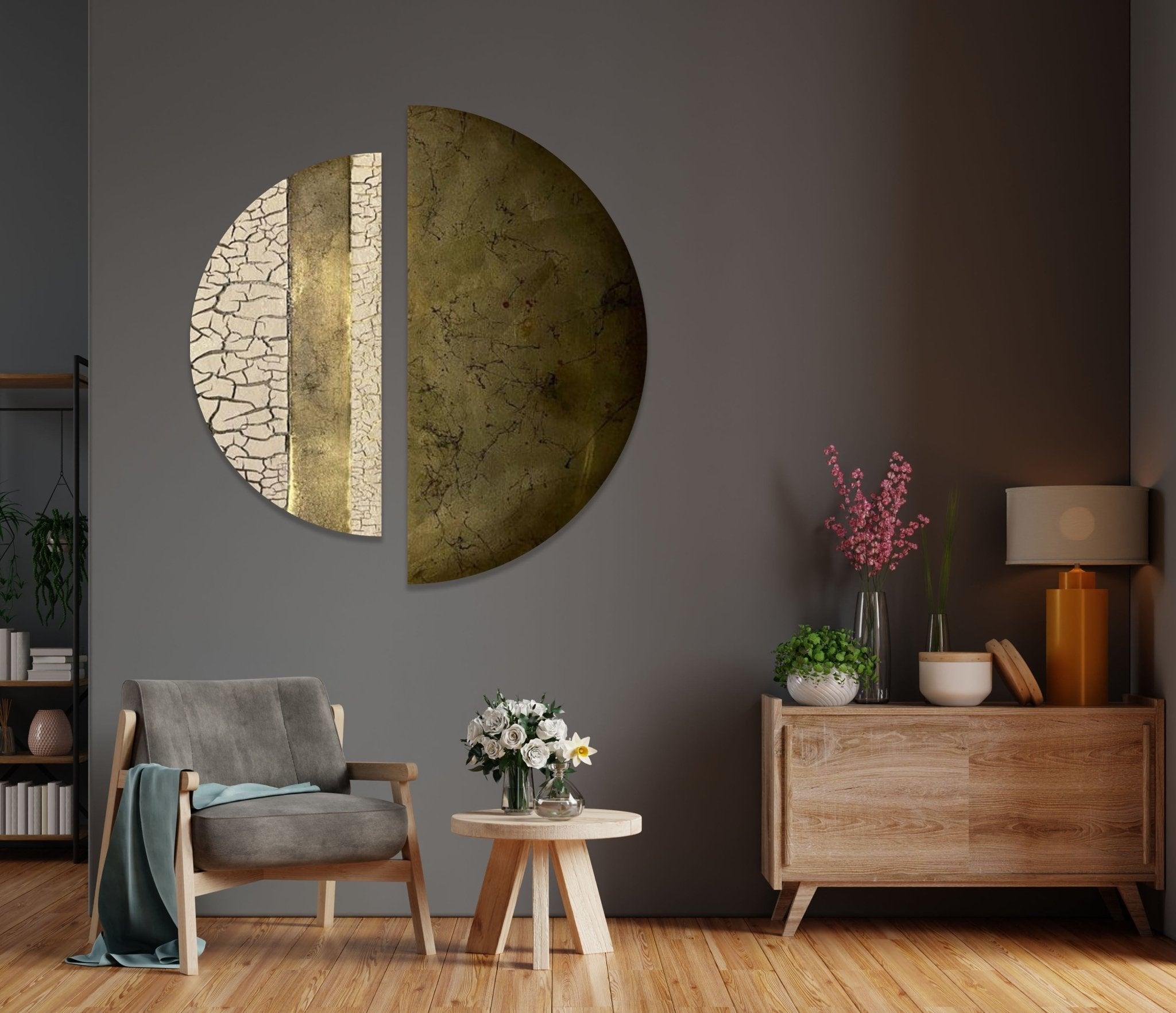 2 Piece Abstract Beige Cracked Glass Wall Art Set - Modern Home Decor for Living Room, Bedroom & Office - Unique Cracked Texture Canvas Painting for Contemporary Interior Design
