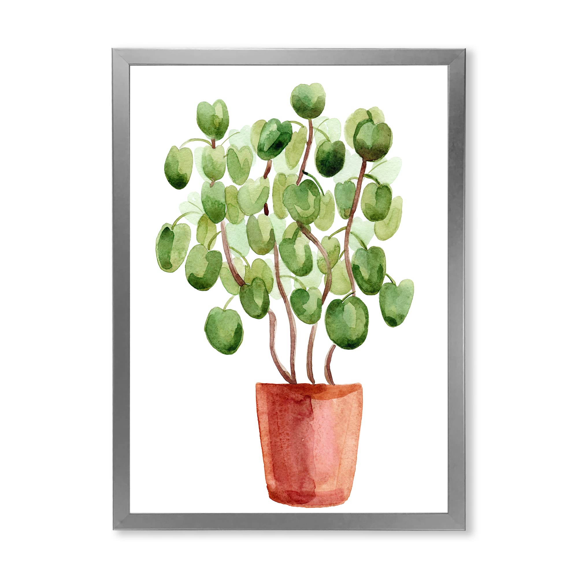 Chinese Money Plant in Pot - Traditional Framed Wall Art Decor for Home & Office | Feng Shui Housewarming Gift for Living Room, Bedroom