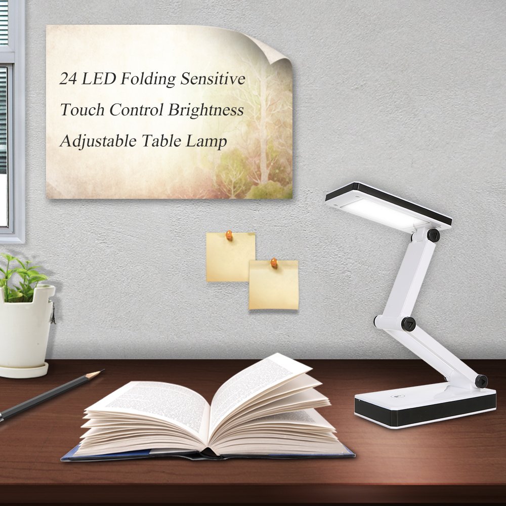 Foldable LED Desk Lamp with Touch Control - 3 Brightness Levels, USB & Battery Powered - Portable Reading Light for Travel, Study, Home Office & School - Perfect for Night Reading, Working & Studying in Bed or Desk