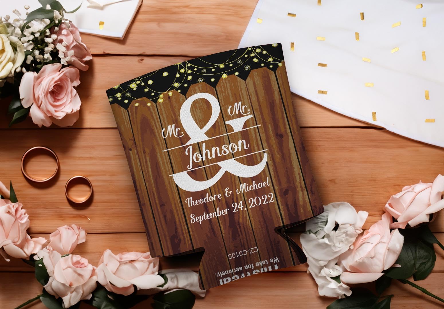 Personalized Mr & Mr Gay Wedding Favors - 96-Pack Custom Can Coolers with Names & Date - Perfect for LGBTQ+ Weddings, Pride Events & Anniversary Celebrations