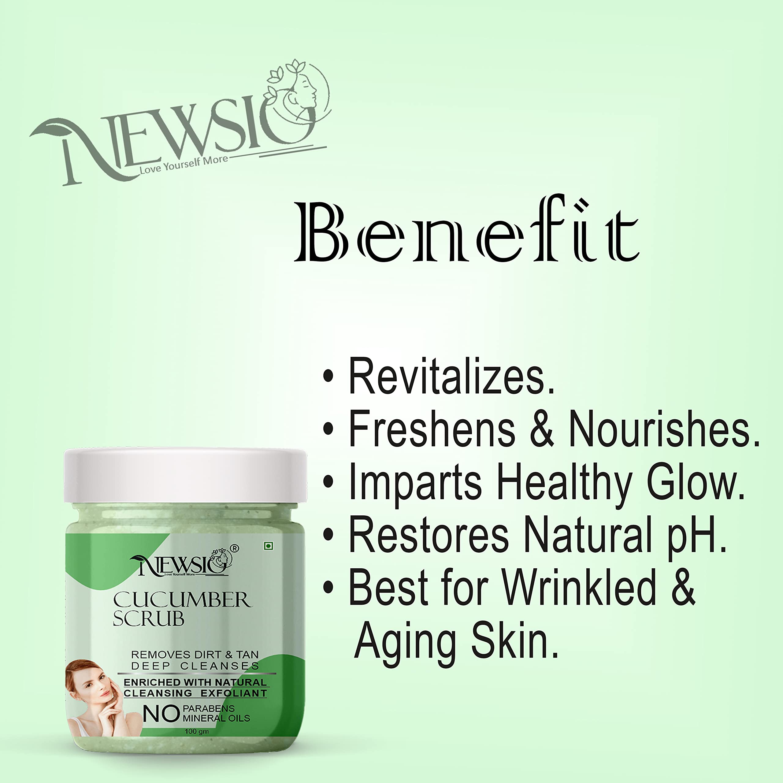 Newsio Cucumber Tan Removal Face Scrub - Exfoliating Blackhead & Whitehead Cleanser with Aloe Vera Extract | Deep Pore Cleansing & Dead Skin Removal | Detan Pack for Glowing Skin (100g Jar) | Perfect for Daily Skincare Routine & Post-Sun Care