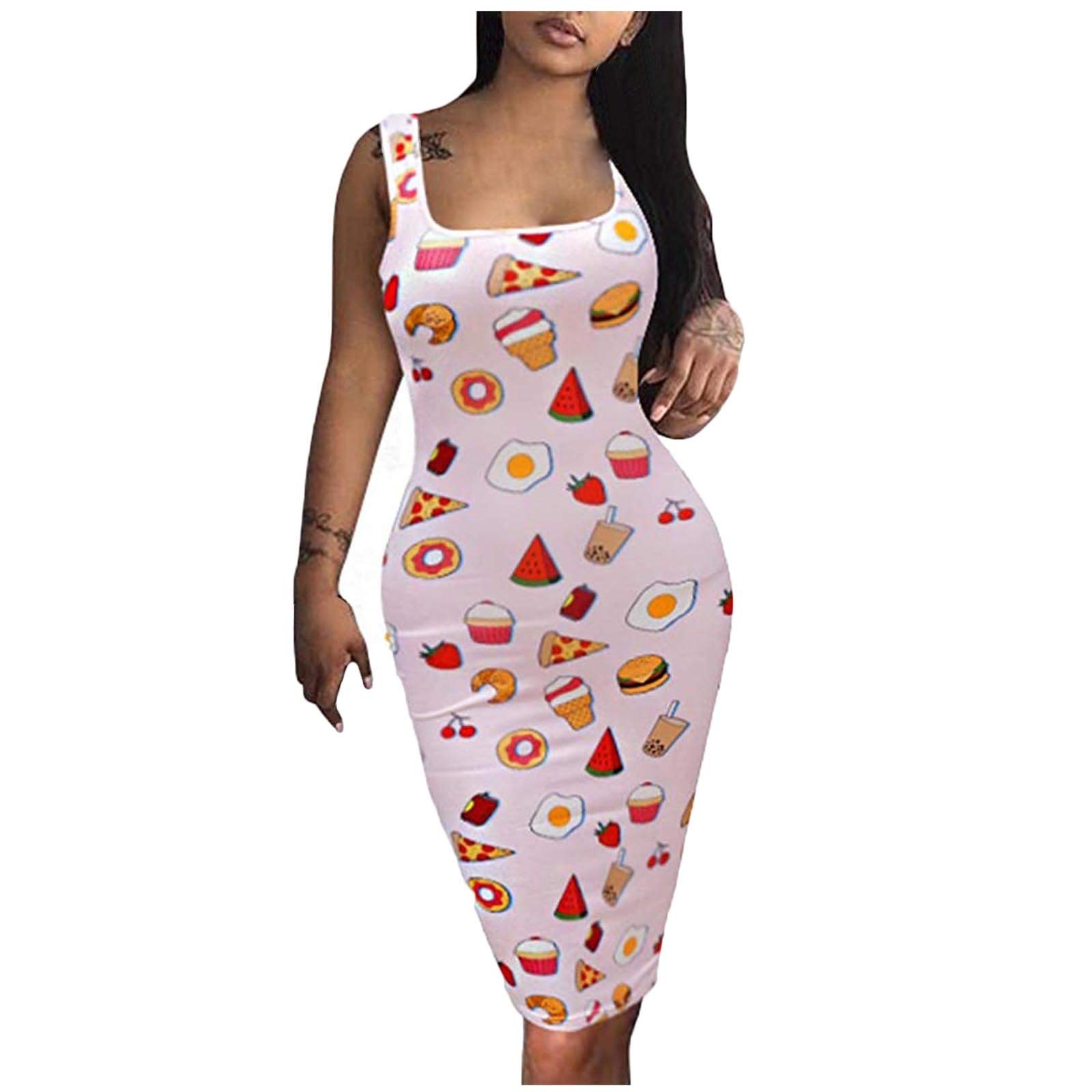 Sexy Women's Tank Midi Club Dress - Sleeveless Printed Casual Dress with Pockets & Buttons | Perfect for Night Out, Party, and Summer Vacation