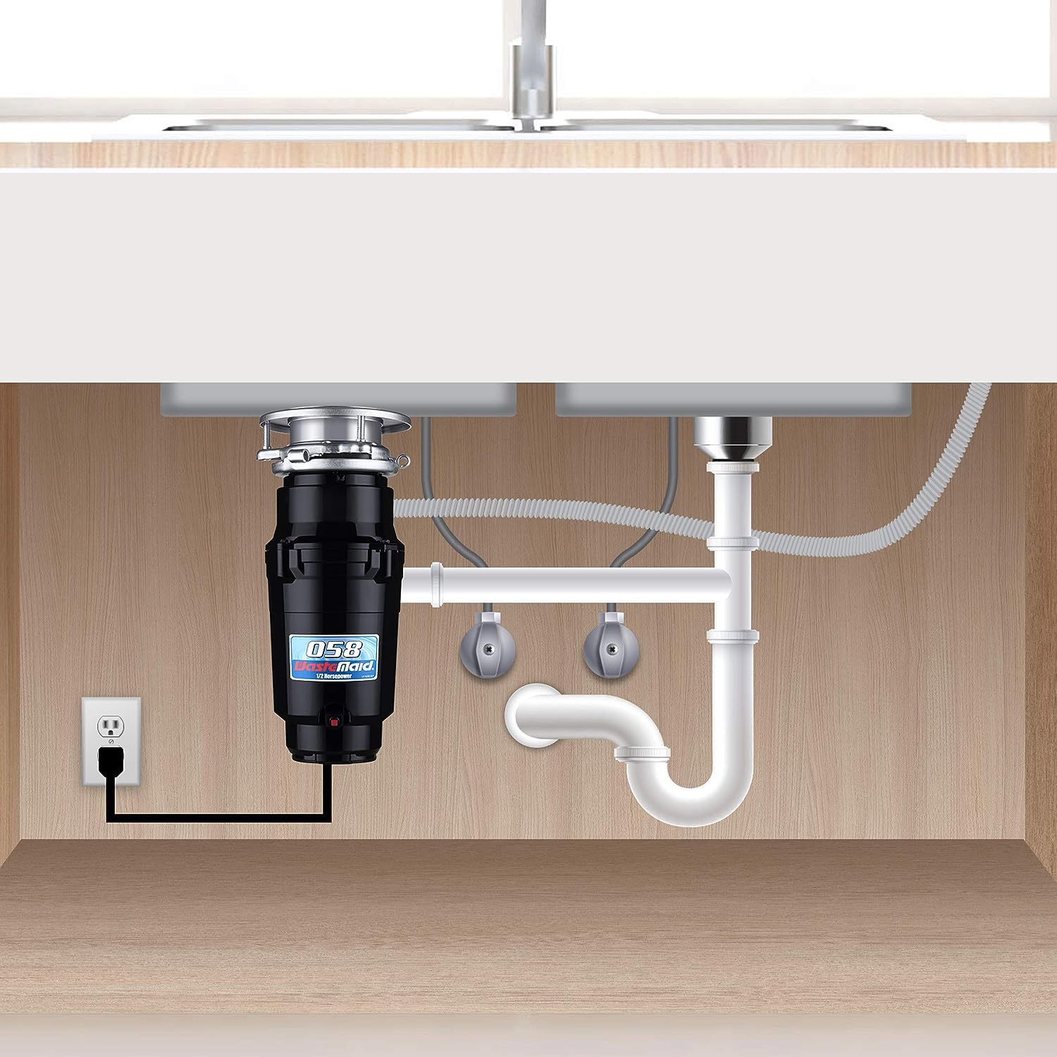 Waste Maid 10-US-WM-058-3B 1/2 HP Stainless Steel Garbage Disposal with Anti-Jam Technology - Black Food Waste Grinder for Kitchen Sink (Perfect for Small Households & Eco-Friendly Waste Management)