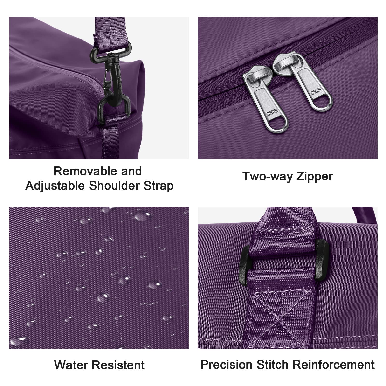 Dark Purple Travel Duffel Bag with Toiletry Pouch - Waterproof Sports Gym Tote & Shoulder Weekender Overnight Bag for Women - Perfect for Gym, Travel, Weekend Getaways & Business Trips
