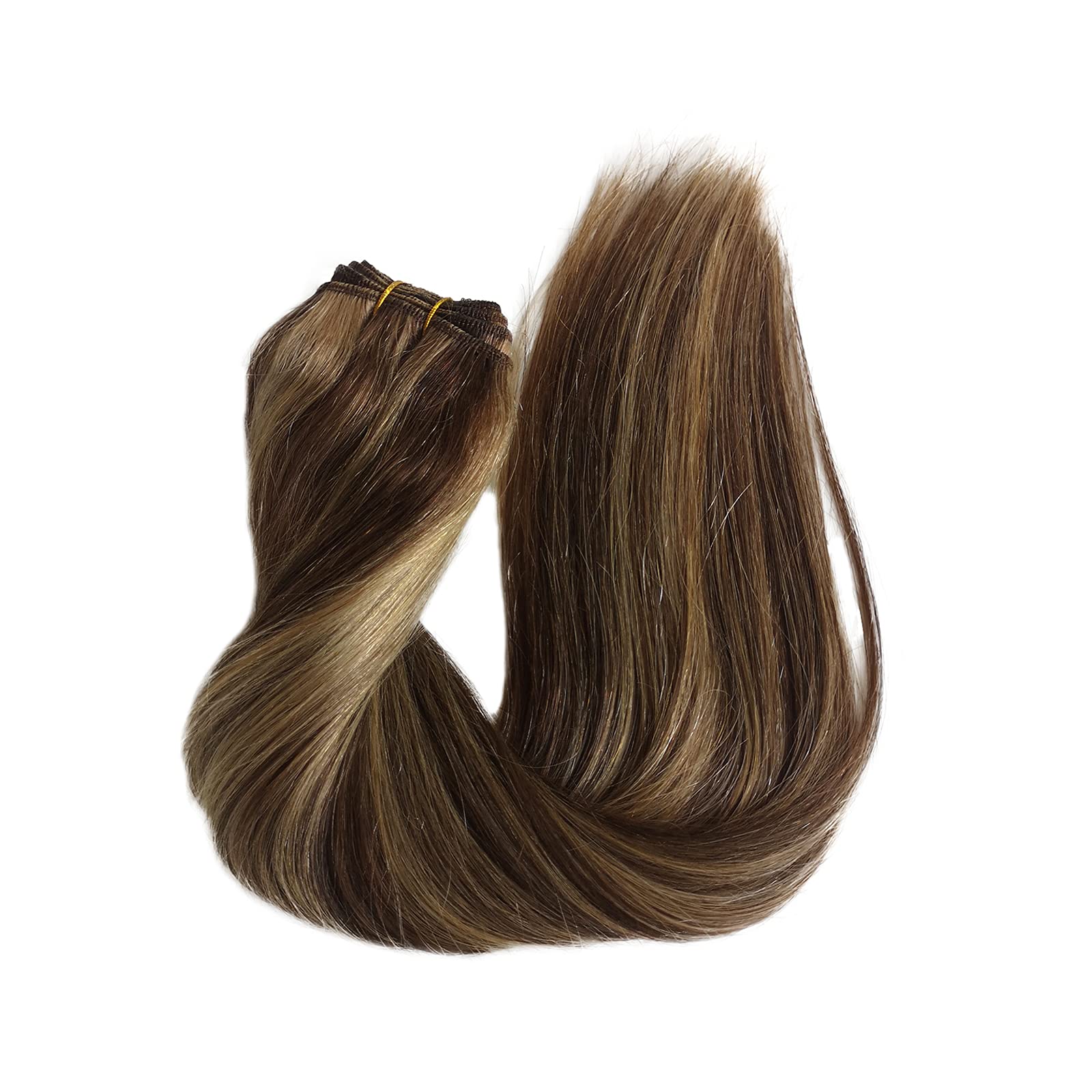 16 Inch 100g Straight Sew-in Hair Weft Bundles - Double Weft Brazilian Remy Human Hair Extensions in Dark Brown with Ash Brown Highlights for Women | Perfect for Daily Styling, Special Occasions & Volume Enhancement