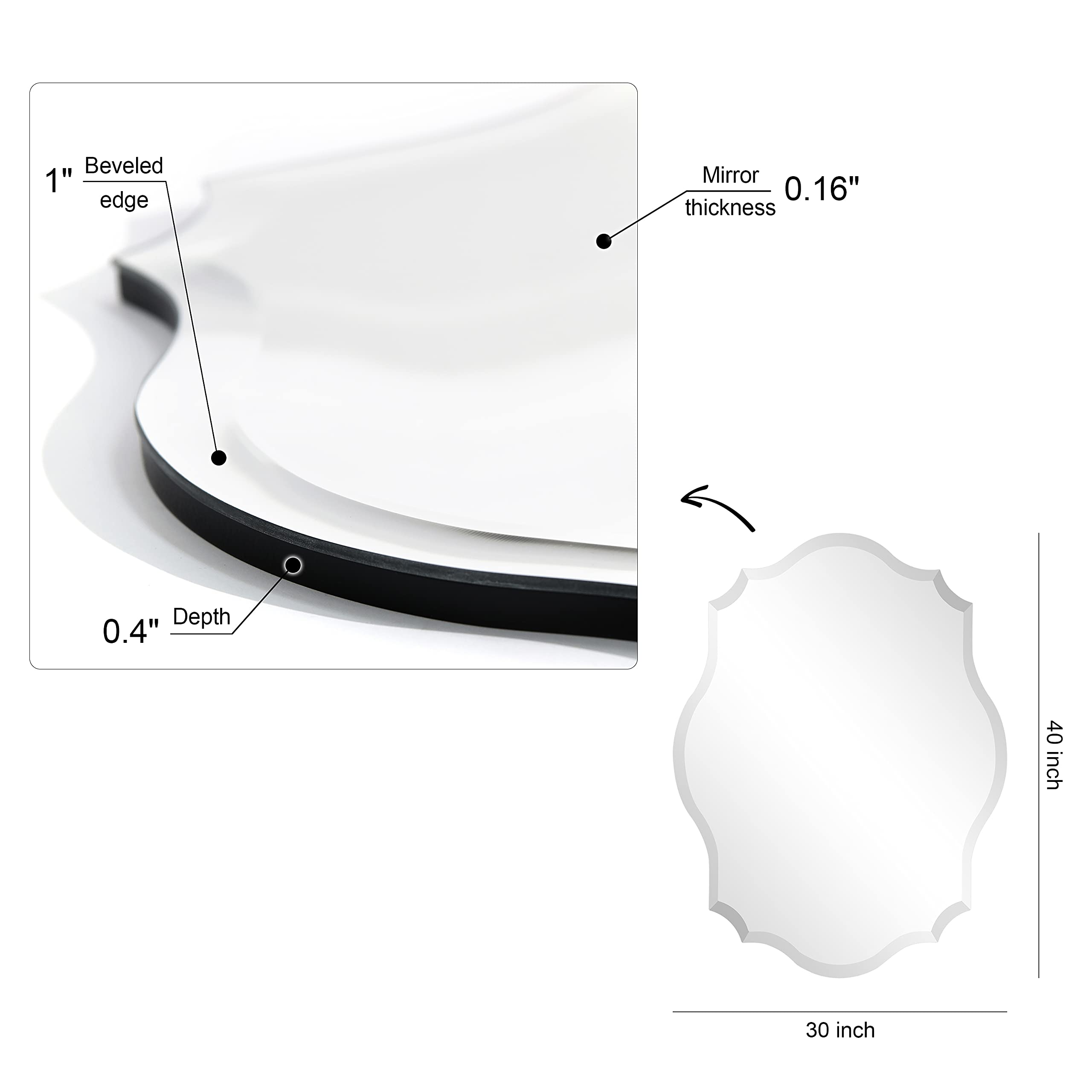 Empire Art Direct 30x40 Inch Frameless Prism Modern Wall Mirror - Oblong Scalloped Design with 1-Inch Beveled Edge - Perfect for Bathroom Vanity, Bedroom Decor & Living Room Wall Art