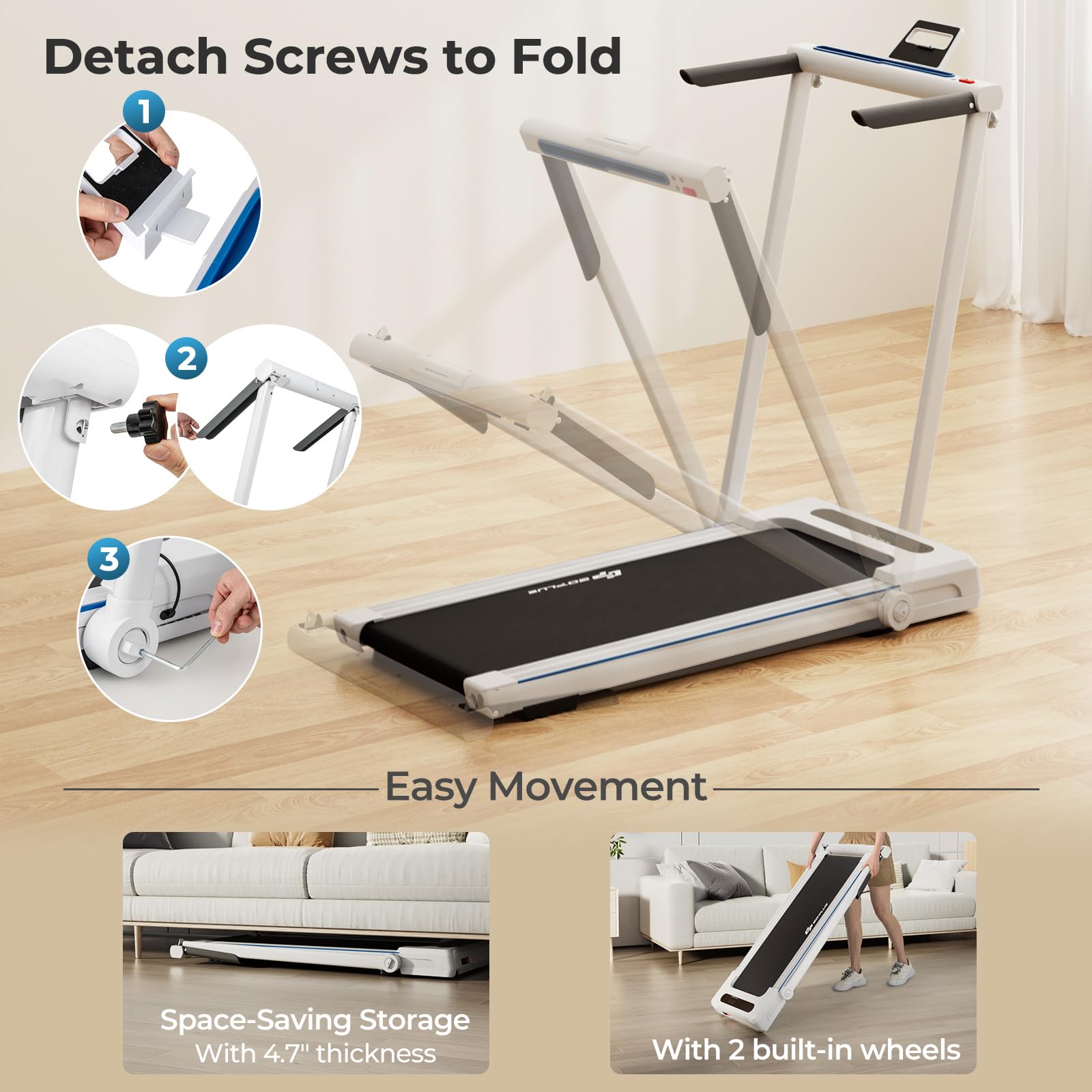 Goplus 3-in-1 Folding Treadmill with Large Desk - 2.5HP Electric Treadmill with LED Display, Bluetooth Speakers & Remote Control - Perfect for Home Office Workouts & Walking While Working