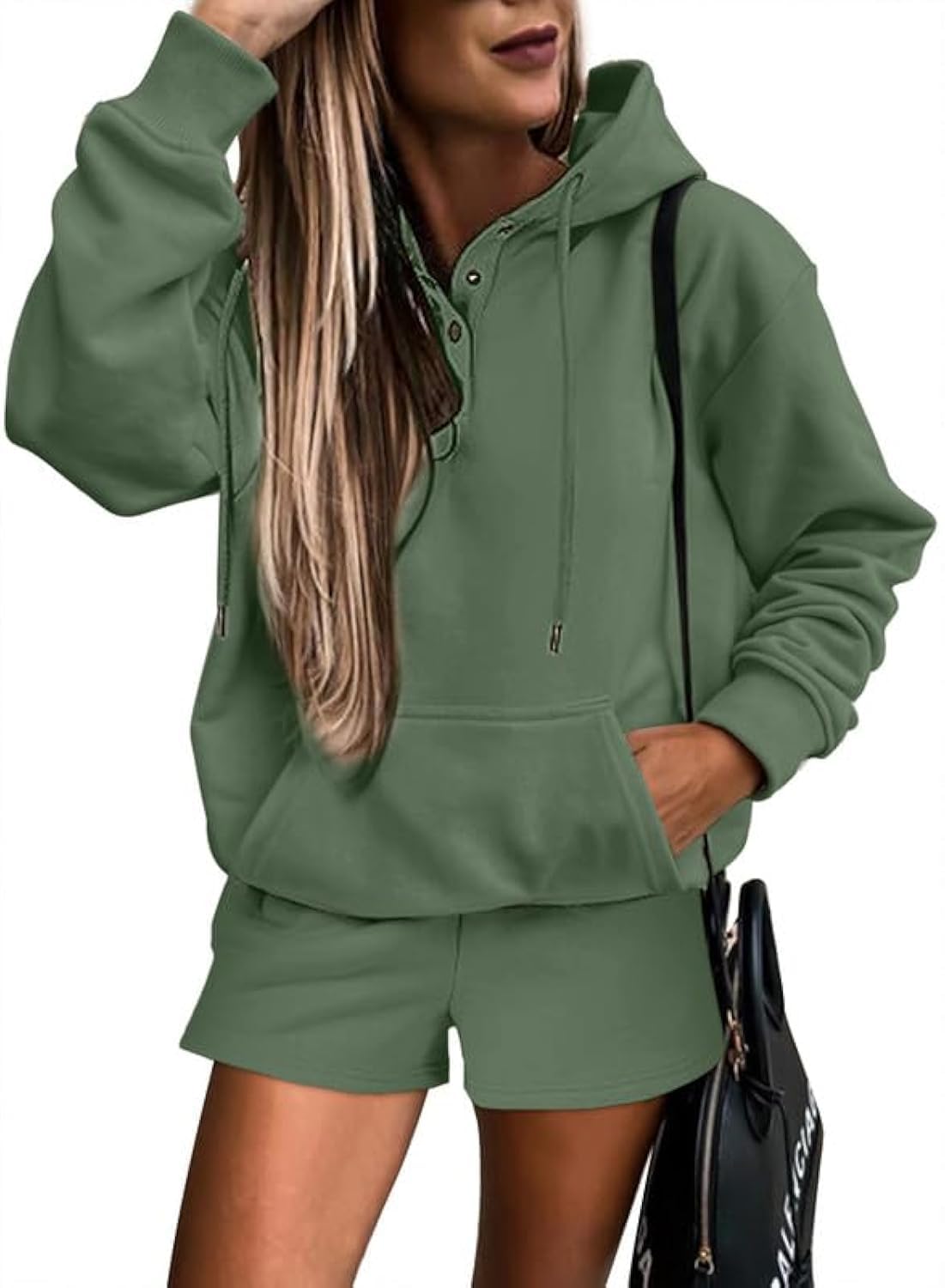 SHEWIN Women's 2-Piece Oversized Hoodie & Shorts Lounge Set - Soft Sweatsuit Tracksuit for Casual Wear, Home, Gym & Street Fashion