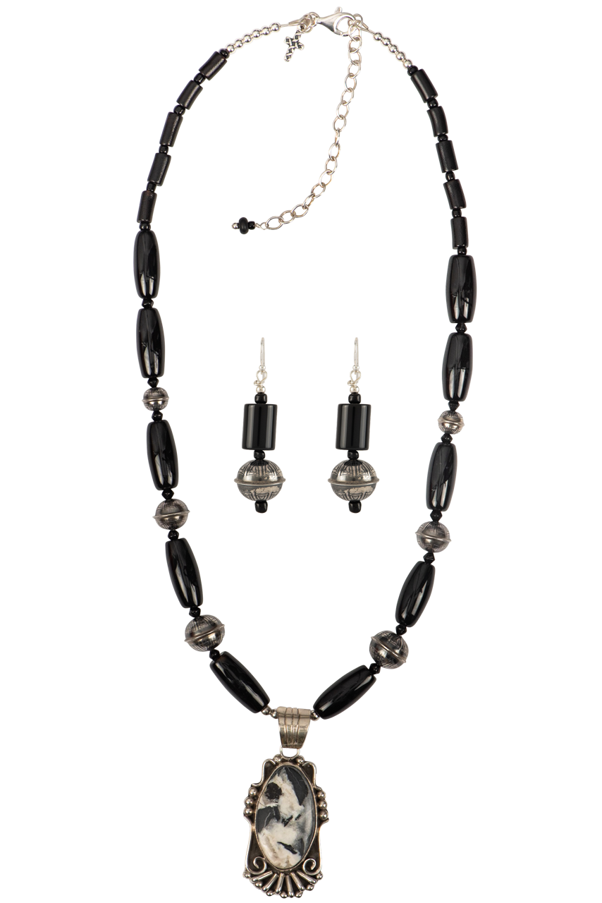 Sweet Tea Jewelry White Buffalo Set - Sterling Silver Native American Necklace & Earrings Set for Women | Perfect for Boho Fashion, Festivals & Gift Giving