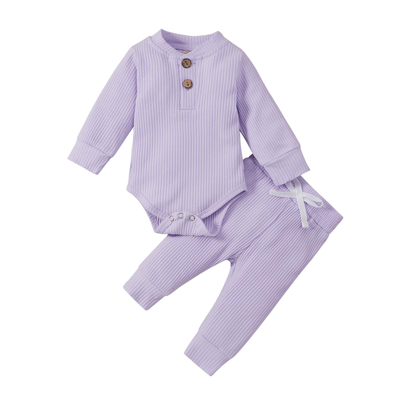 Newborn Baby Girl & Boy Fall Winter Outfits - 3-24 Months Long Sleeve Knitted Cotton Romper & Pants Set - Cozy Infant Clothes for Playdates, Family Photos & Holiday Gatherings