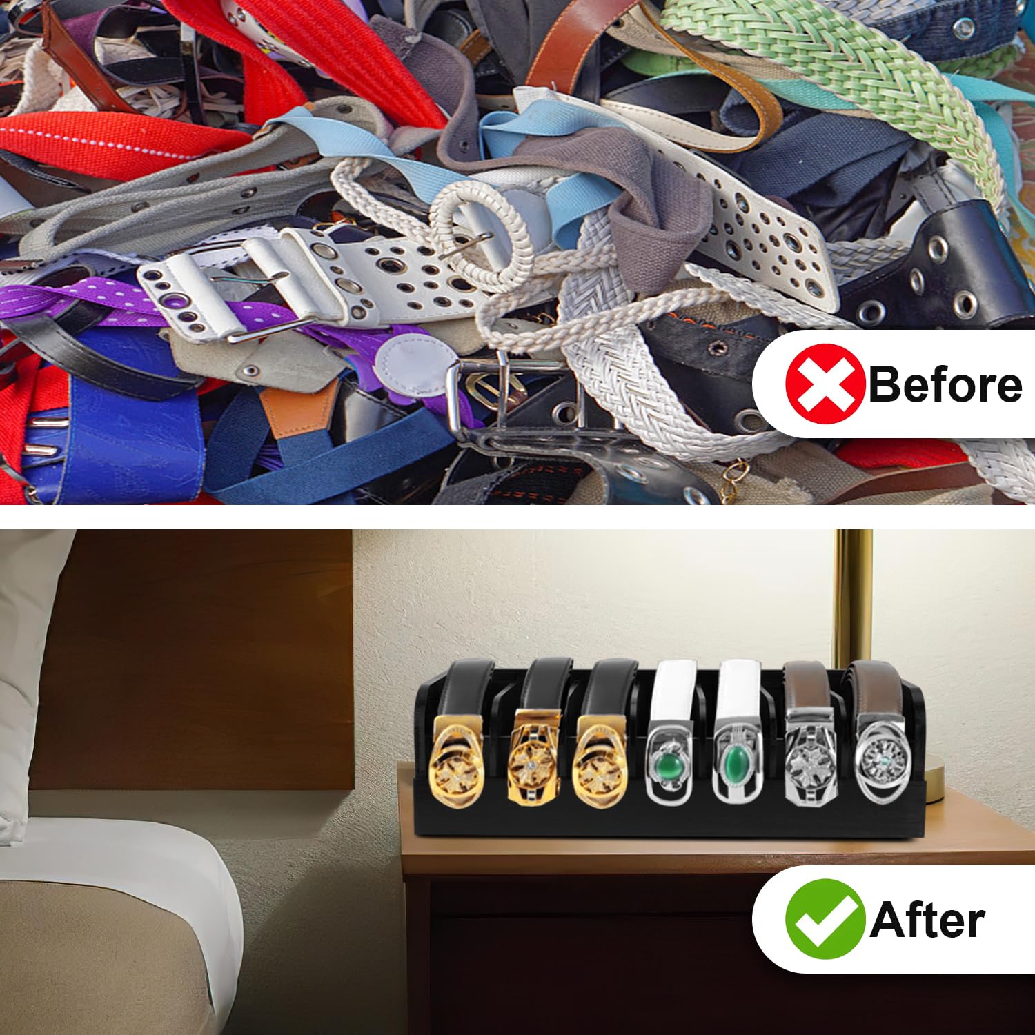 GTI Belt Organizer - 7 Compartment Belt & Tie Storage Case for Men & Women, Bamboo Drawer & Closet Organizer, Black - Perfect for Home, Office & Travel Accessory Organization