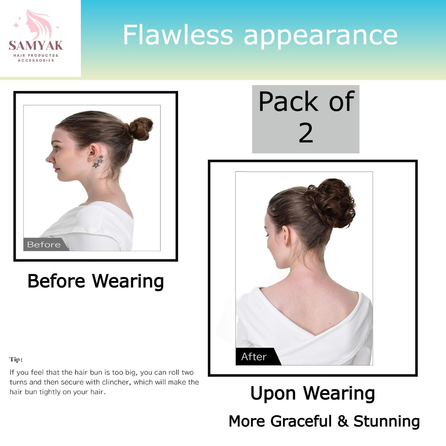 Samyak 2-Piece Synthetic Funky Messy Hair Bun Extension for Instant Updo & Voluminous Hairstyles - Perfect for Parties, Cosplay, and Everyday Wear
