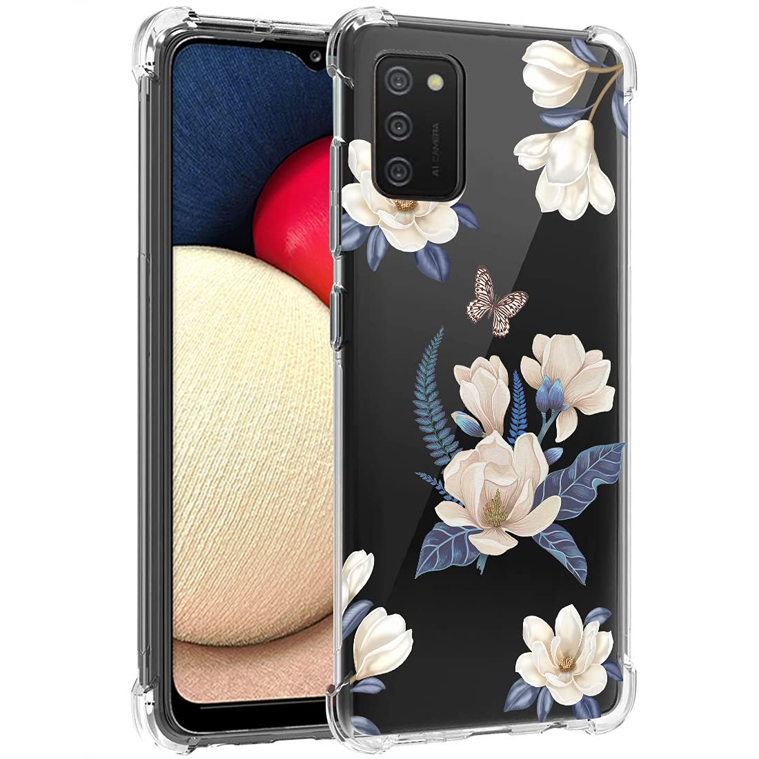 **Samsung Galaxy A02S Phone Case for Women - Cute Clear Slim Shockproof TPU Rubber Cover with Floral Design, Protective Soft Flexible Case (White Flower) - Perfect for Daily Use, Work & Travel**
