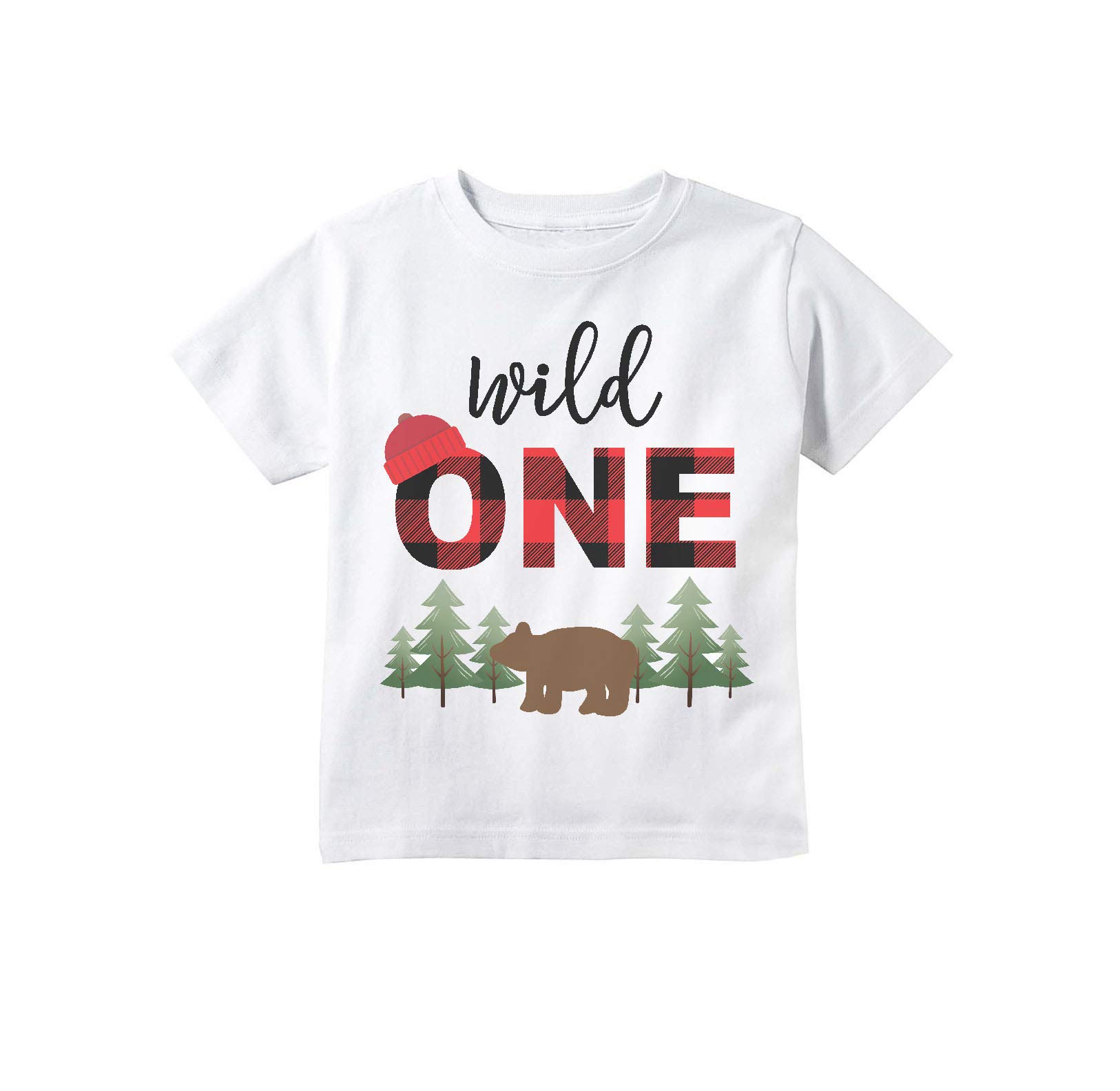 Wild One Birthday Boy T-Shirt - Lumberjack Buffalo Plaid 1st Birthday Outfit for Boys | Woodland Bear Theme Party Shirt | Perfect for First Birthday Photoshoot & Baby Boy Celebration
