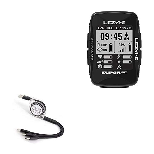 Lezyne Super Pro GPS USB Charging Cable - Retractable AllCharge miniSync Cord for Bikes, Cycling & Outdoor Adventures (Jet Black) | Perfect for Road Biking, Mountain Biking, GPS Device Charging & Camping Power Supply