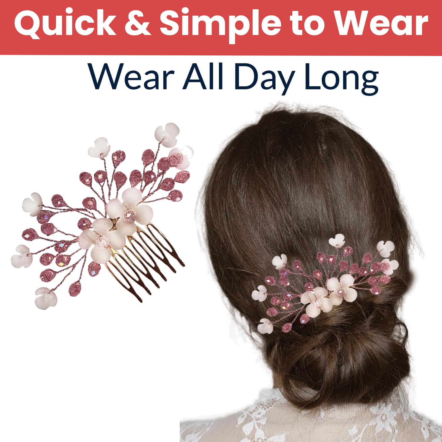 TEMPERIA Women's Hair Accessories - Elegant Artificial Flower & Crystal Pearl Bun Juda Bridal Brooch for Hairstyling & Decoration - Bridal Hair Pins & Clips (Pink & White) - Perfect for Weddings, Proms & Special Occasions
