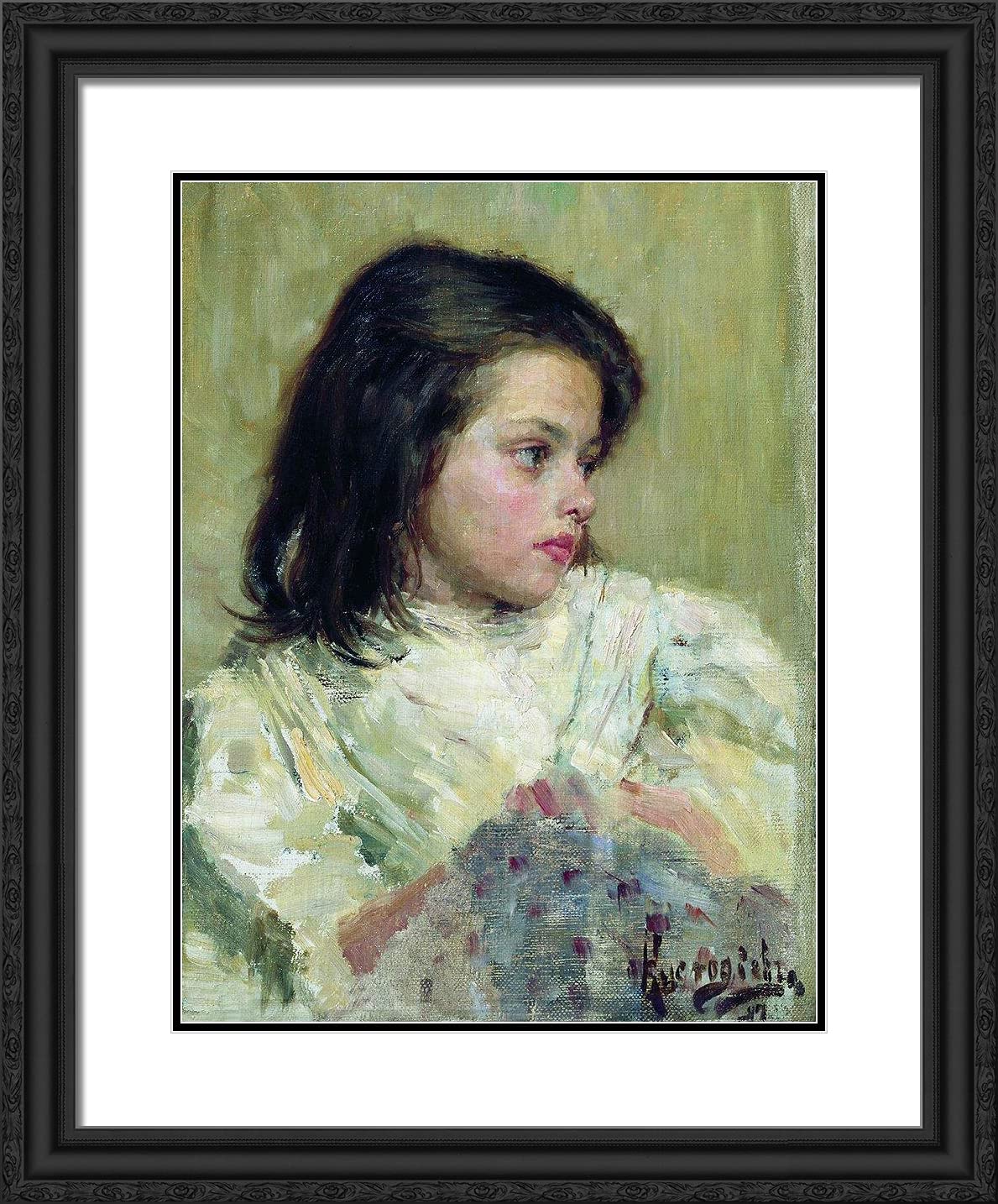 Boris Kustodiev 'A Girl Sketch' 20x24 Black Ornate Framed Art Print with Double Matting - Perfect for Living Room, Bedroom & Office Wall Decor