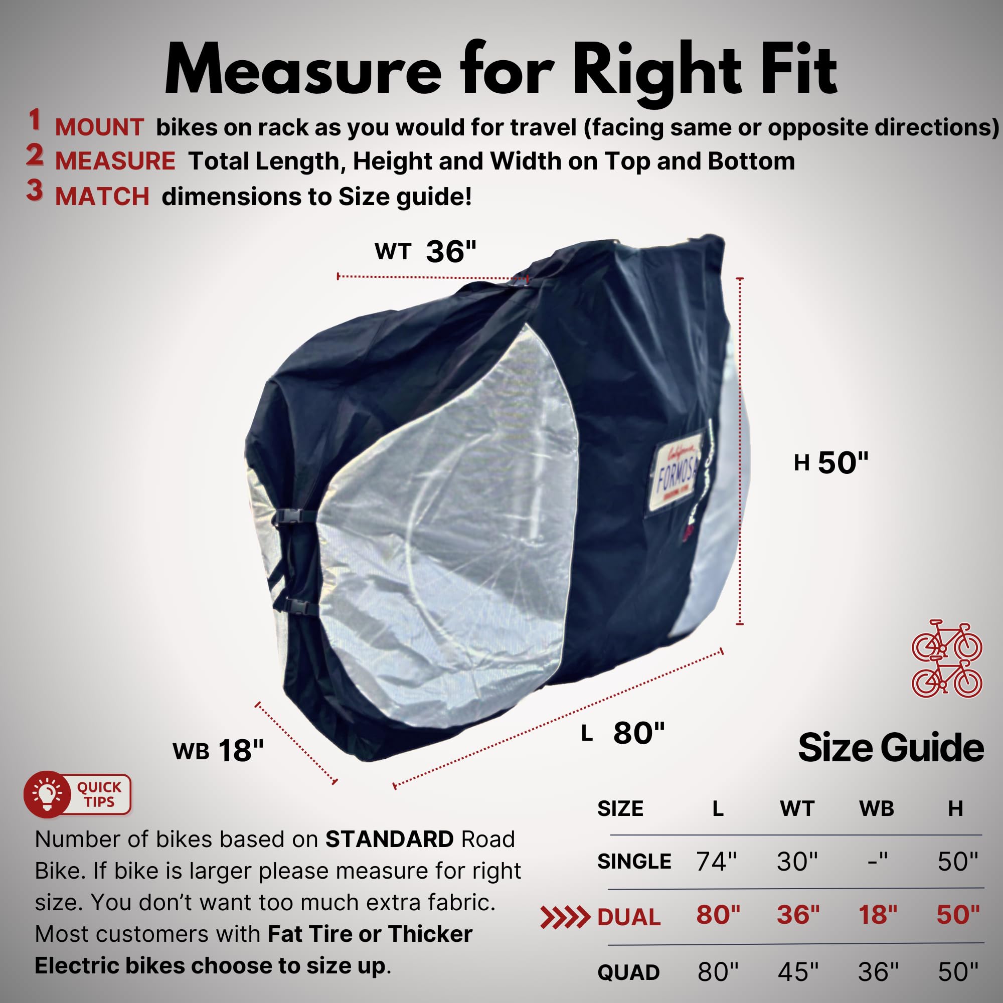 FORMOSA Heavy Duty Bike Cover for Transport - Waterproof Travel Bicycle Cover for Single, Dual & Quad Racks - Durable Electric Bike Protection for Road Trips & Outdoor Adventures
