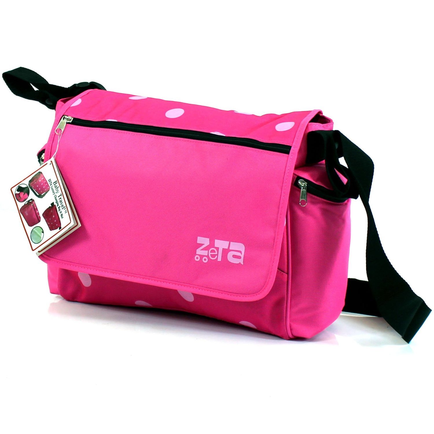 Zeta Luxury Baby Changing Bag with Waterproof Changing Mat - Large Pink Dots Diaper Bag for Moms, Perfect for Travel, Hospital & Nursery Organization