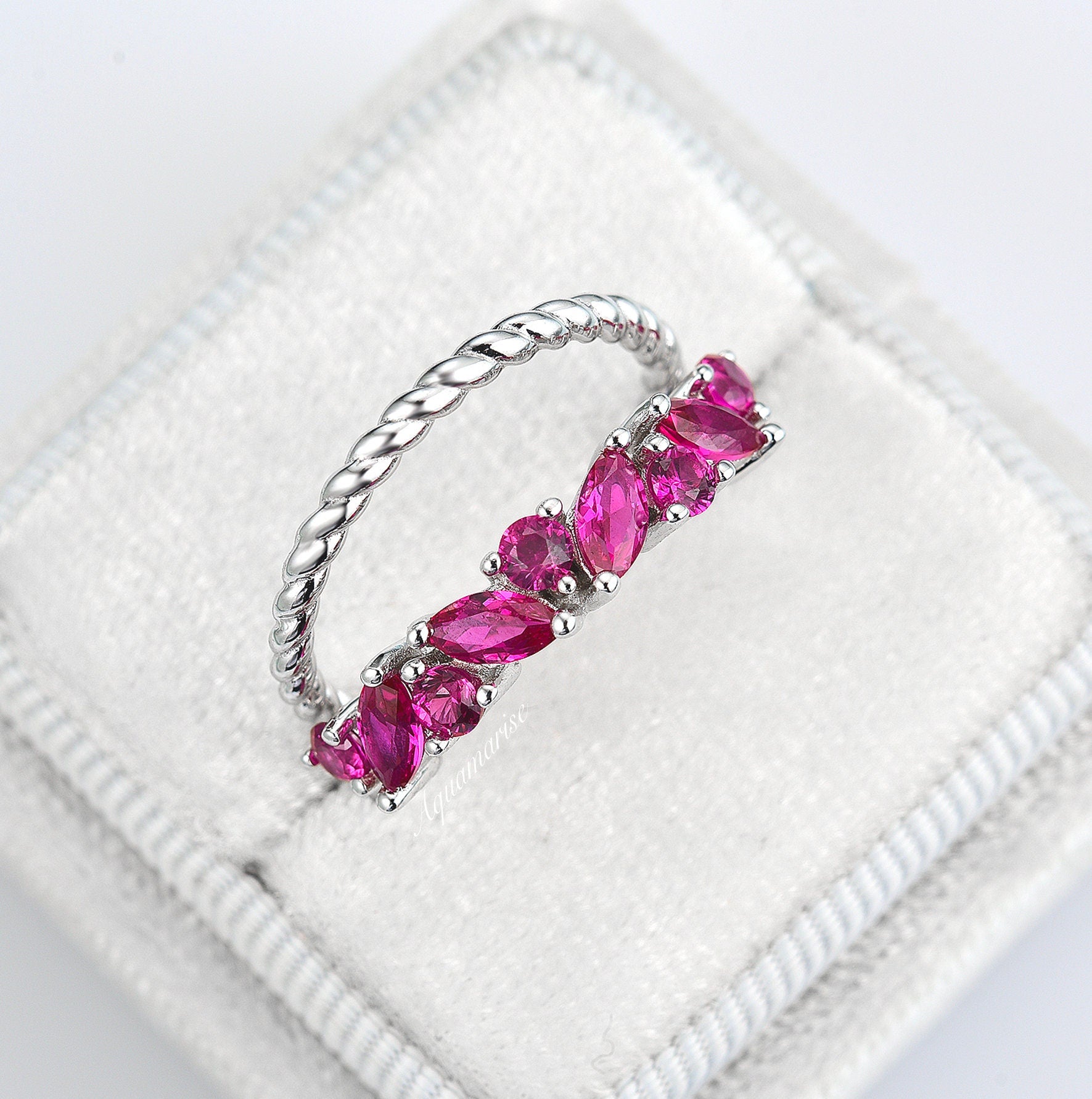 Willow Ruby Ring Set for Women - Sterling Silver 925 Stackable Rings, Elegant Gift for Valentine's Day, Anniversary, Birthday | Perfect for Everyday Wear & Special Occasions