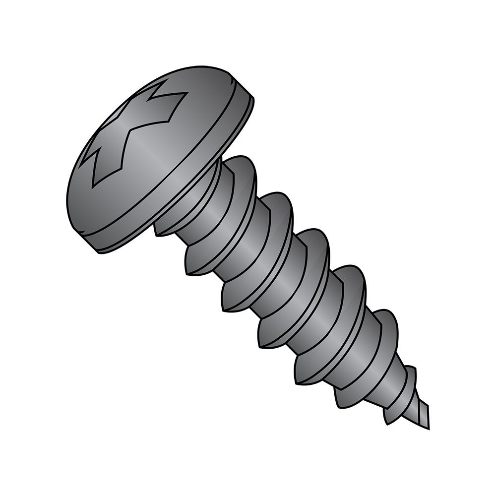 Small Parts 1232ABPPB Black Oxide Steel Sheet Metal Screws, Pan Head Phillips Drive Type AB, #12-14 Thread, 2