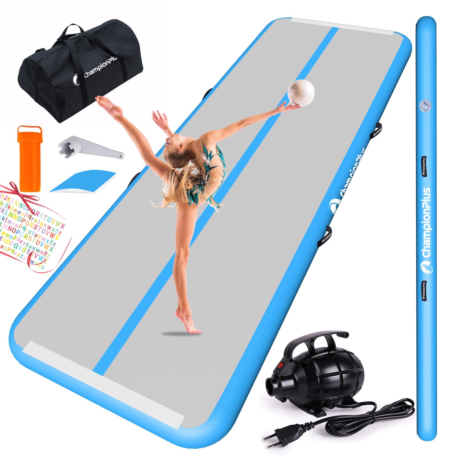 Inflatable Gymnastics Air Mat - 4/8 Inch Thick Tumbling Track for Home Training, Cheerleading & Water Yoga (10ft/13ft/16ft/20ft) with Electric Pump - Perfect for Indoor Workouts, Backyard Exercises & Kids Play