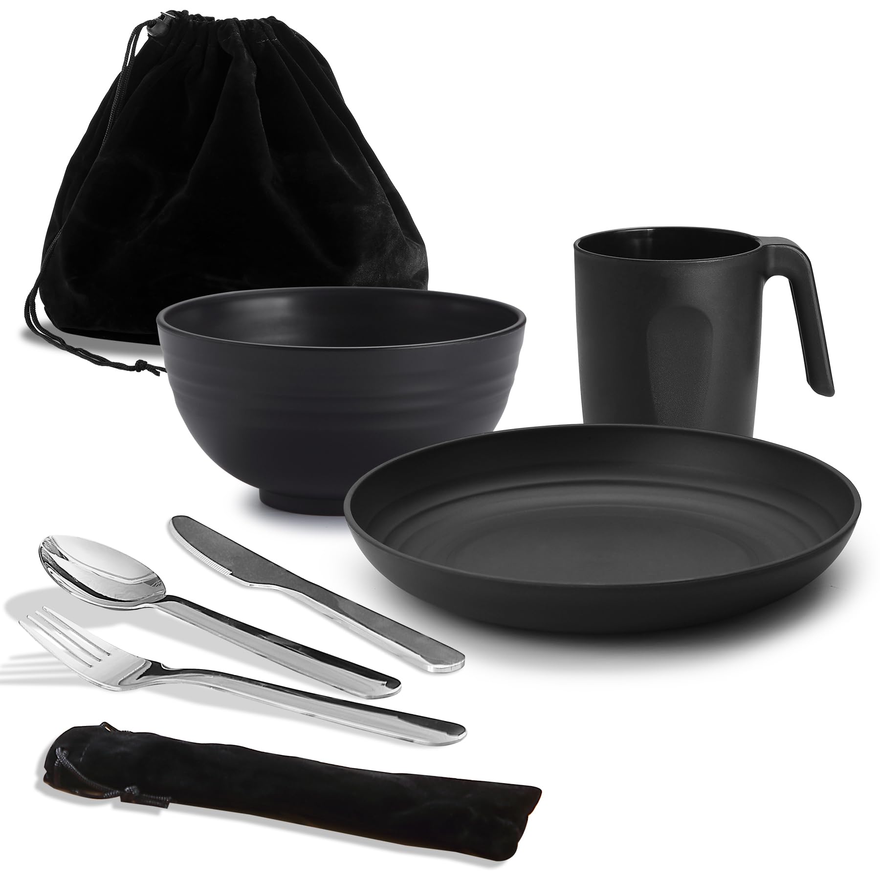 Reanea Camping Mess Kit - Portable Cutlery Set with Knife, Spoon, Fork, Cup, Bowl & Plate | Lightweight Outdoor Utensils for Camping, Hiking, Picnic & Travel | Perfect for Backpacking & RV Adventures