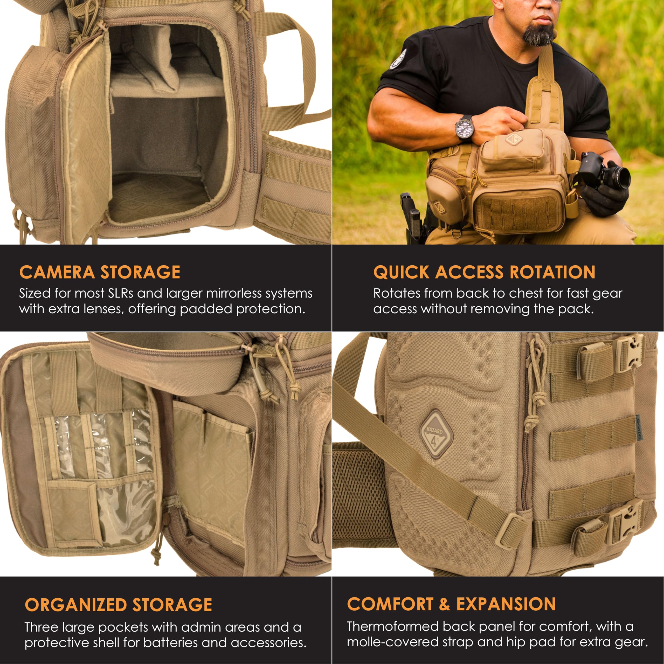 Hazard 4 Freelance Tactical Sling Bag - Water Resistant Crossbody Camera & Drone Carrier with MOLLE Attachment (6L) - Perfect for Outdoor Photography, Travel & Adventure Activities