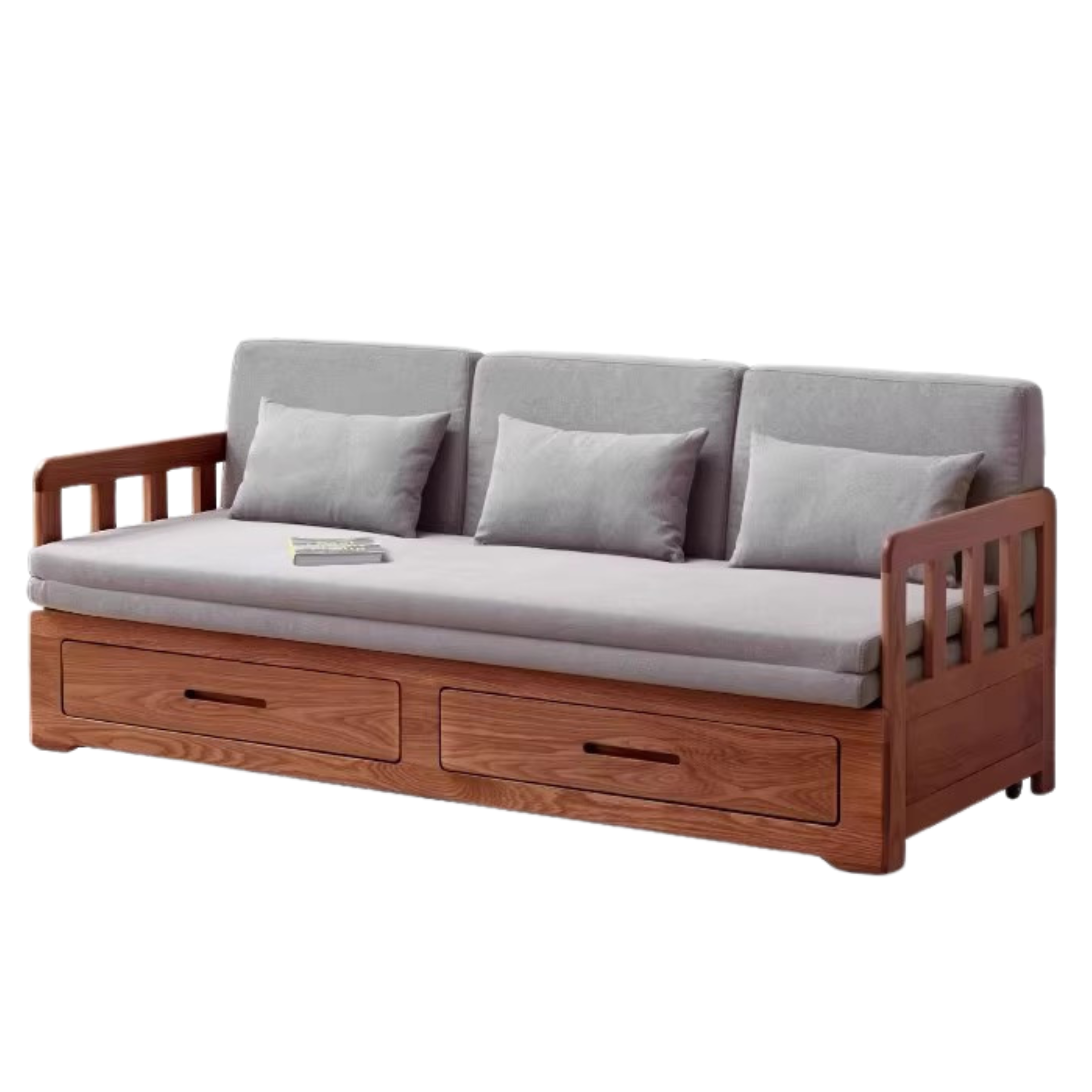 78.7х33.3х32.7 inch / 200х84.7х83.5сm / Walnut color - matte gray ordinary cushion / sofa bed