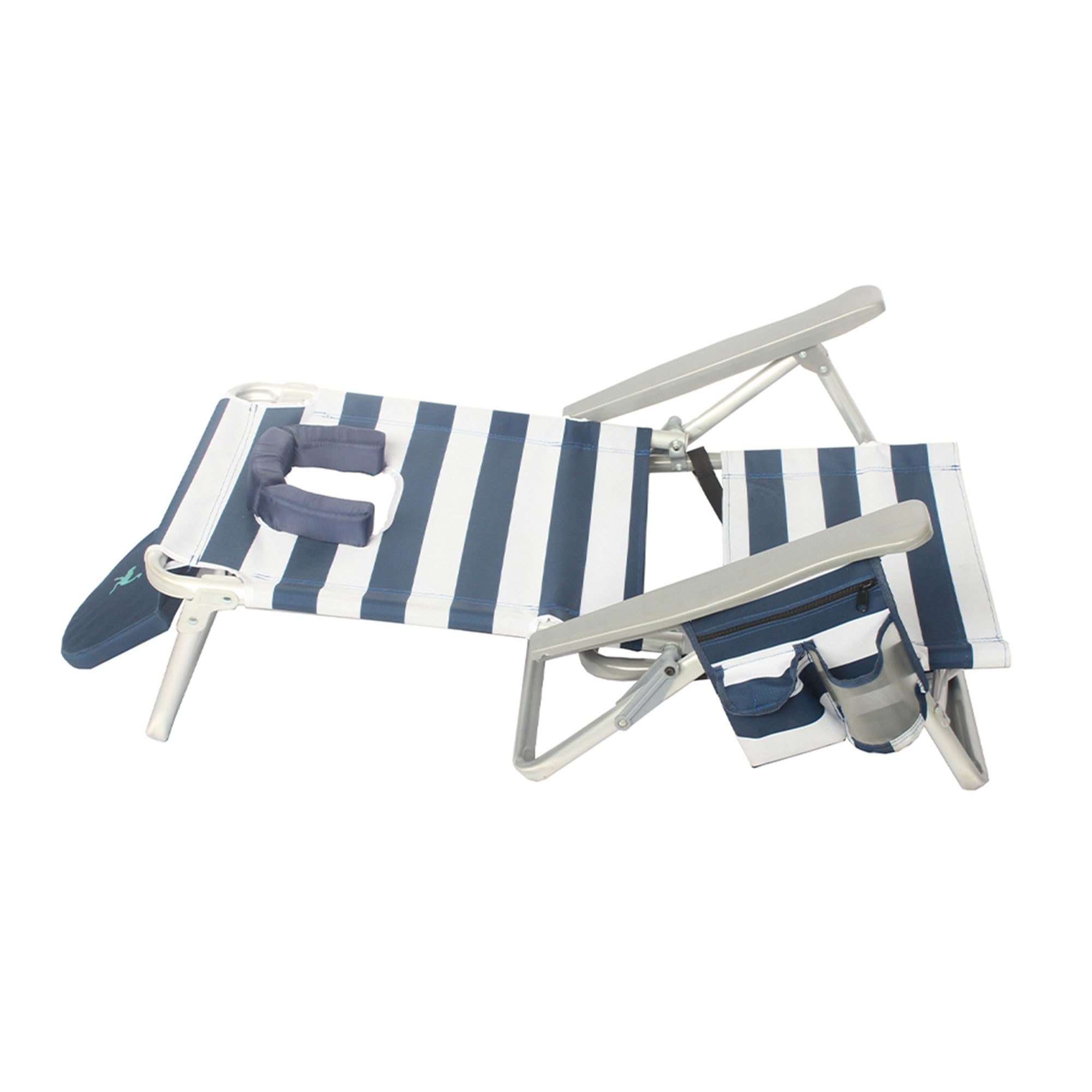 Ostrich On-Your-Back Sand Chair - Portable Beach Recliner with Backpack Straps - Lightweight Outdoor Lounge Chair for Pool, Camping, Backyard & Picnics - Blue Stripe Design - Perfect for Beach Vacations, Tailgating & Outdoor Relaxation