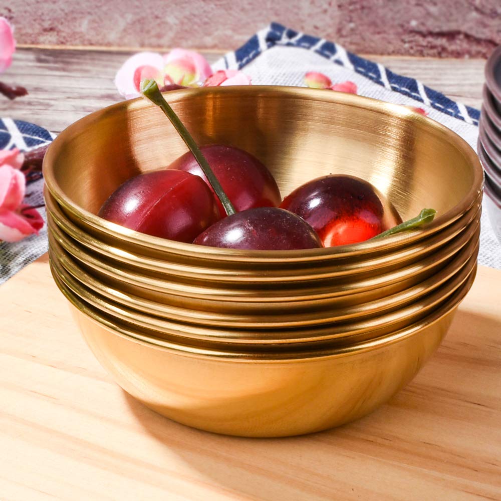 Premium Japanese Stainless Steel Soy Sauce Dishes Set of 6 - Round Sushi Dipping Bowls for Asian Cuisine, Mini Appetizer Plates & Ice Cream Serving - Elegant Gold Kitchenware for Restaurants, Sushi Bars & Home Dining