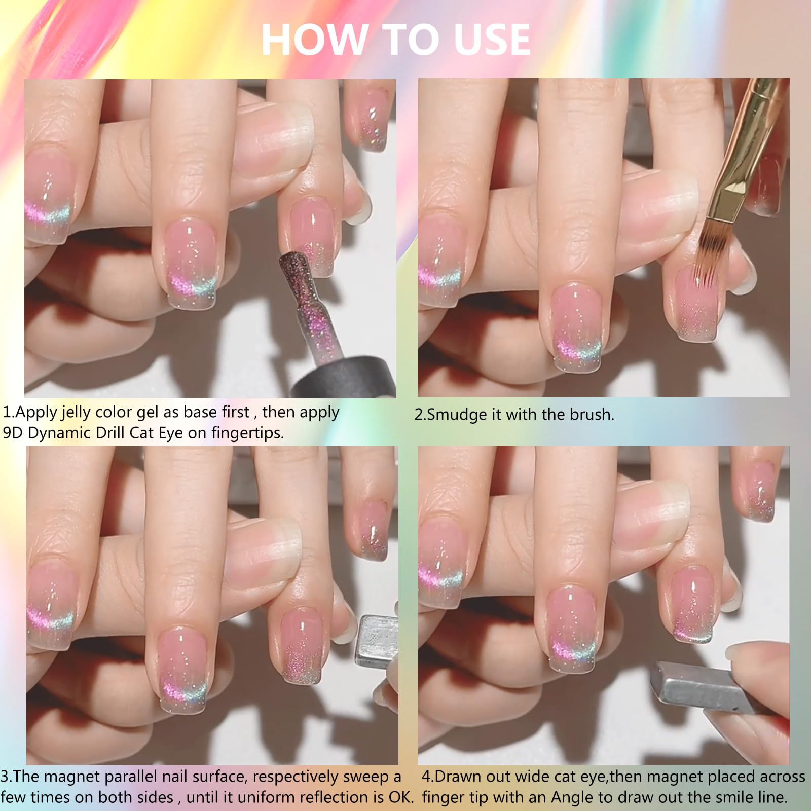 9D Cat Eye Magnetic Nail Polish Kit - 6 Glitter Gel Colors with Magnet for DIY Nail Art | Long Lasting, Professional Salon Quality | Perfect for Parties, Weddings & Special Occasions