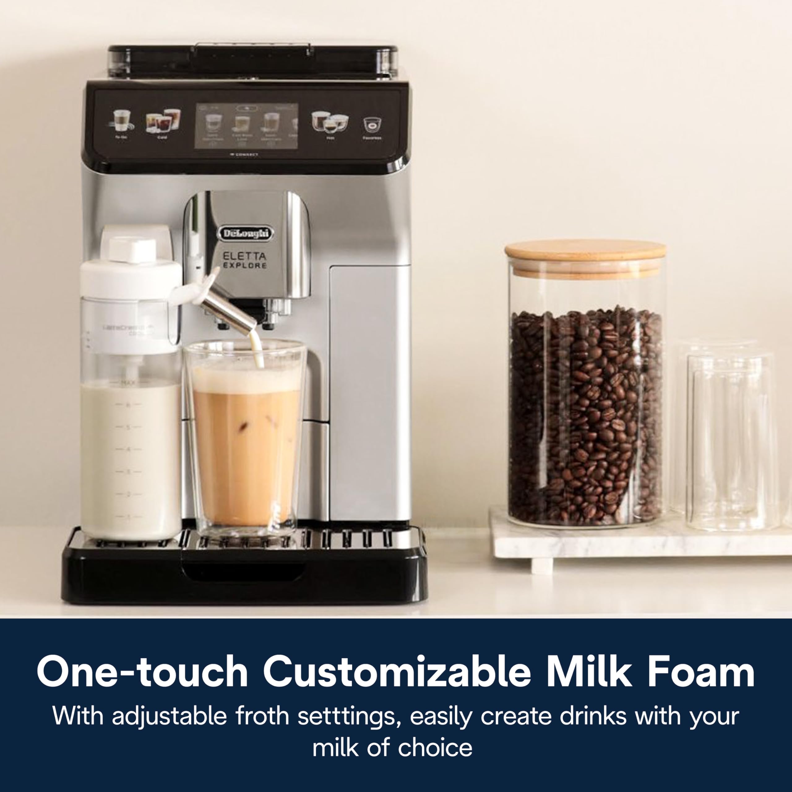 De'Longhi Eletta Explore Espresso Machine with Cold Brew & Automatic Milk Frother - Built-in Grinder for Hot & Cold Drinks, 50+ One-Touch Recipes - Perfect for Home Baristas & Coffee Lovers (ECAM45086S)