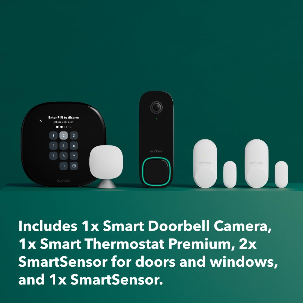 ecobee Smart Home Security Bundle - Smart Thermostat Premium, Wired Doorbell Camera & Smart Sensors for Doors/Windows | Energy Savings & Home Protection | Perfect for Smart Home Automation & Family Safety