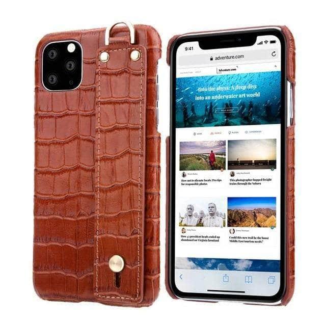 Premium Genuine Leather iPhone 11 Pro Max Case - Shockproof Protective Cover with Wrist Strap - Perfect for Daily Use, Travel & Outdoor Activities